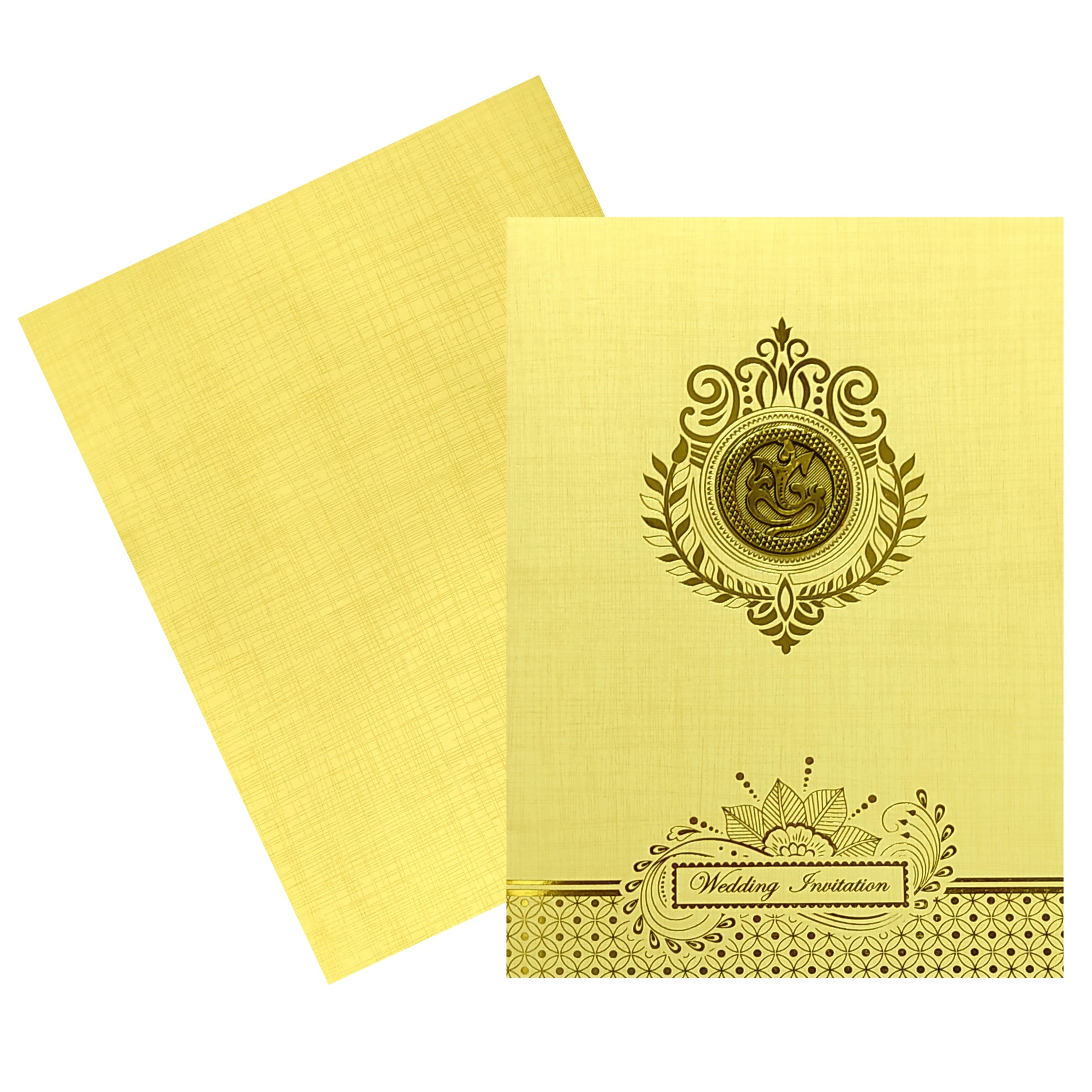 Cream Ganesha Wedding Card-KNK7073S