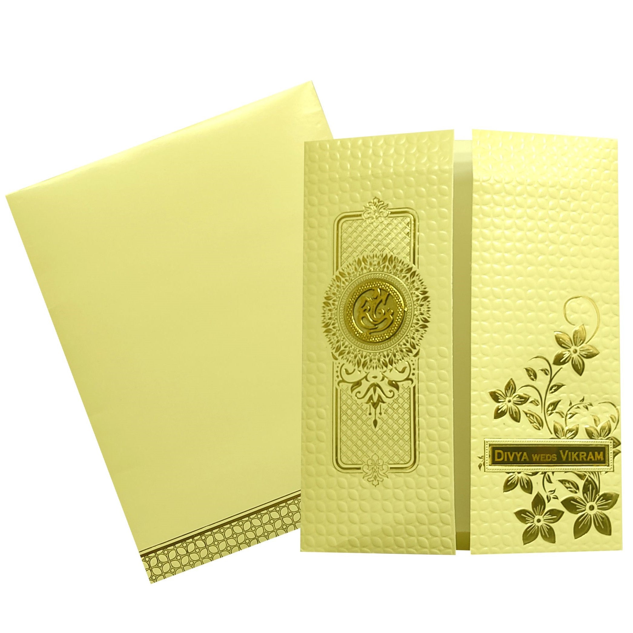 Cream Floral Ganesha Door Invitation Card-KNL1304C