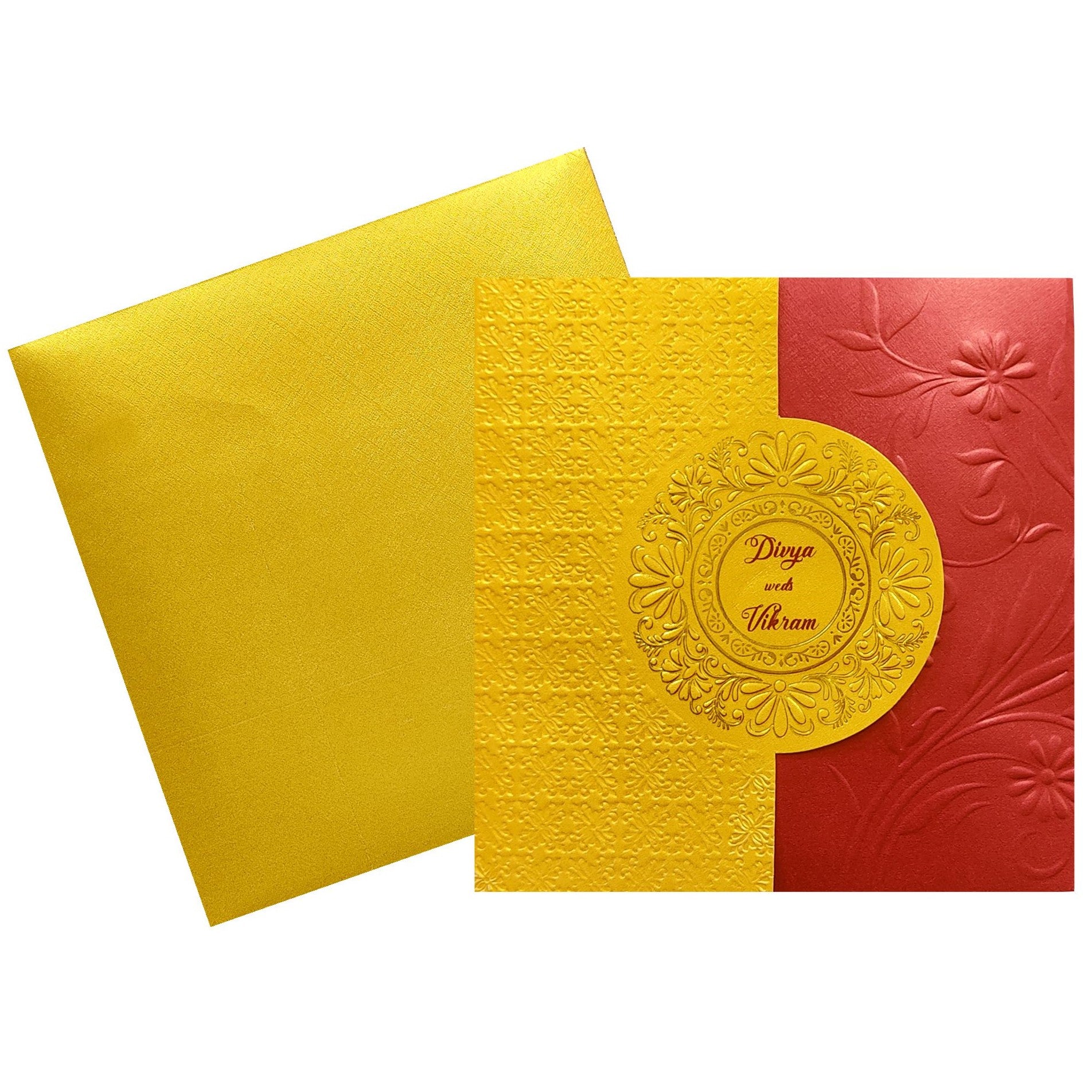 Gold Red Ganesha Wedding Invitation Card-KNK2171