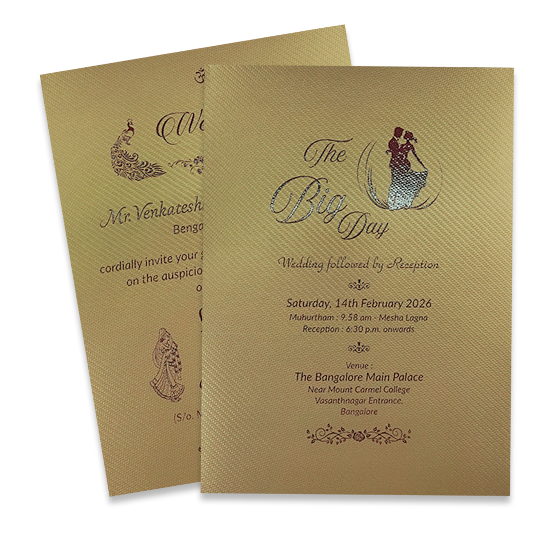 Gold Door-Style Embossed Floral Padded Wedding Card - KNPM9513G