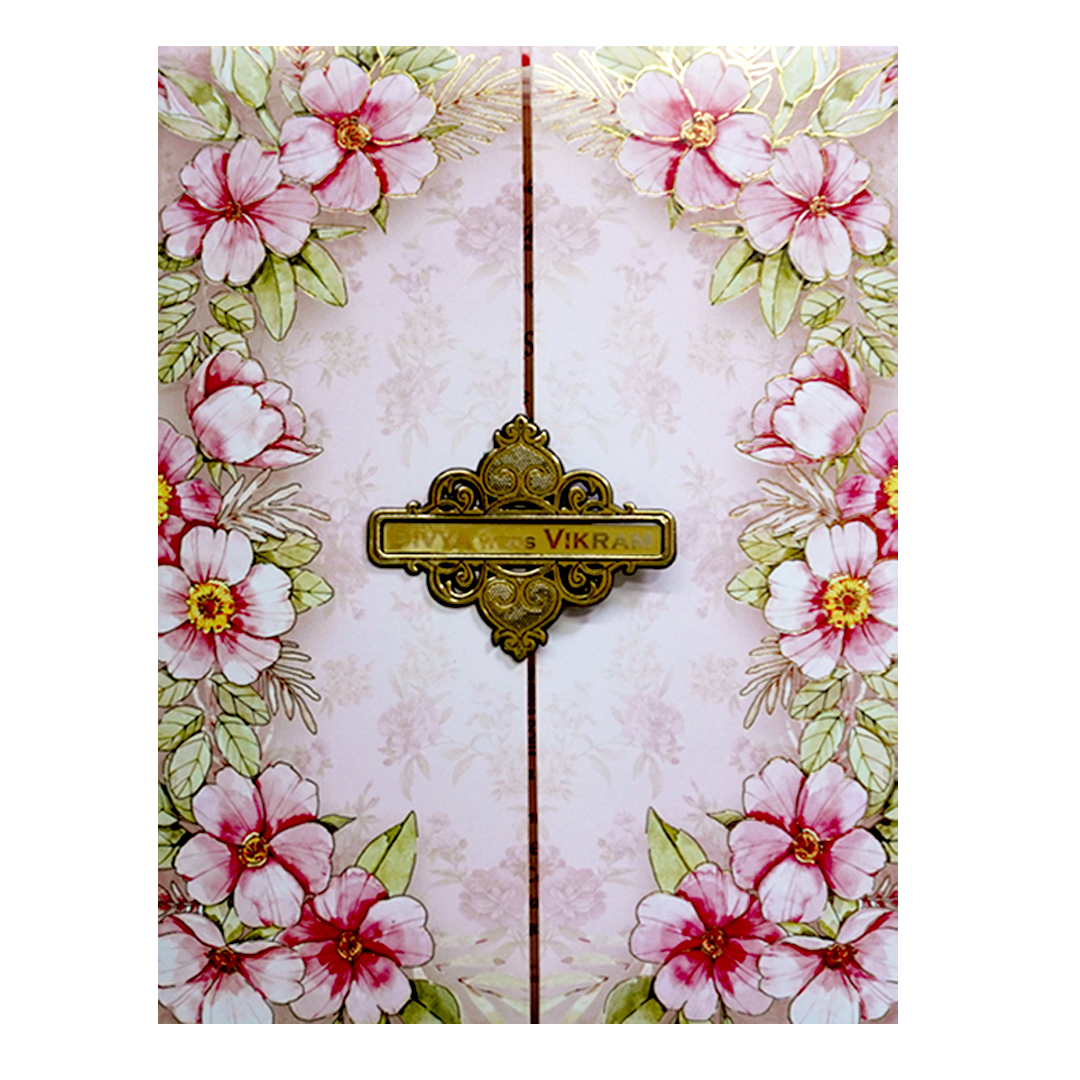 Pink Floral Name Plate Door Invitation Card-KNKJ1125