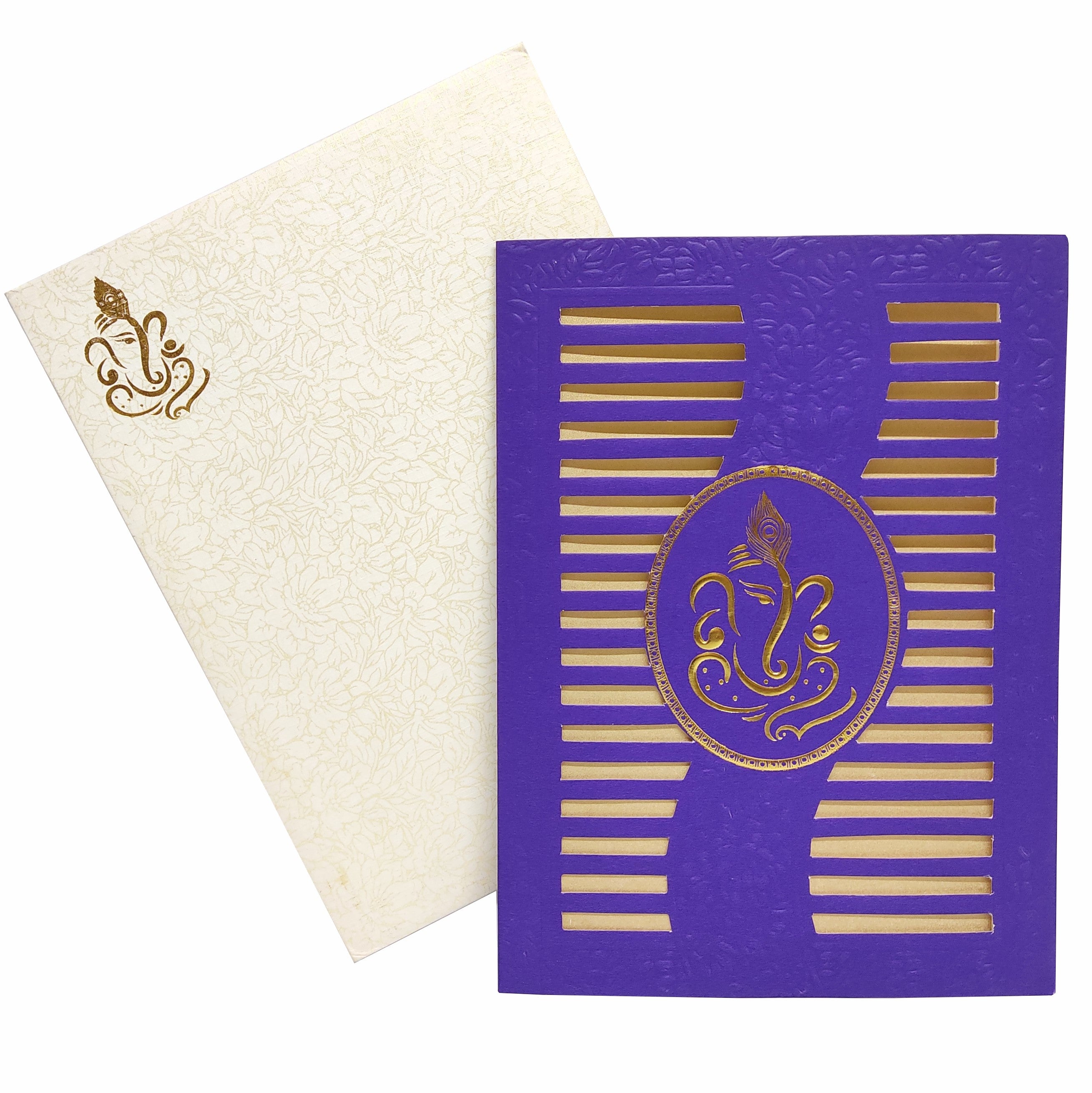 Splendid Violet Shading With Gold Foiling Ganesha Wedding Card - KNK70241