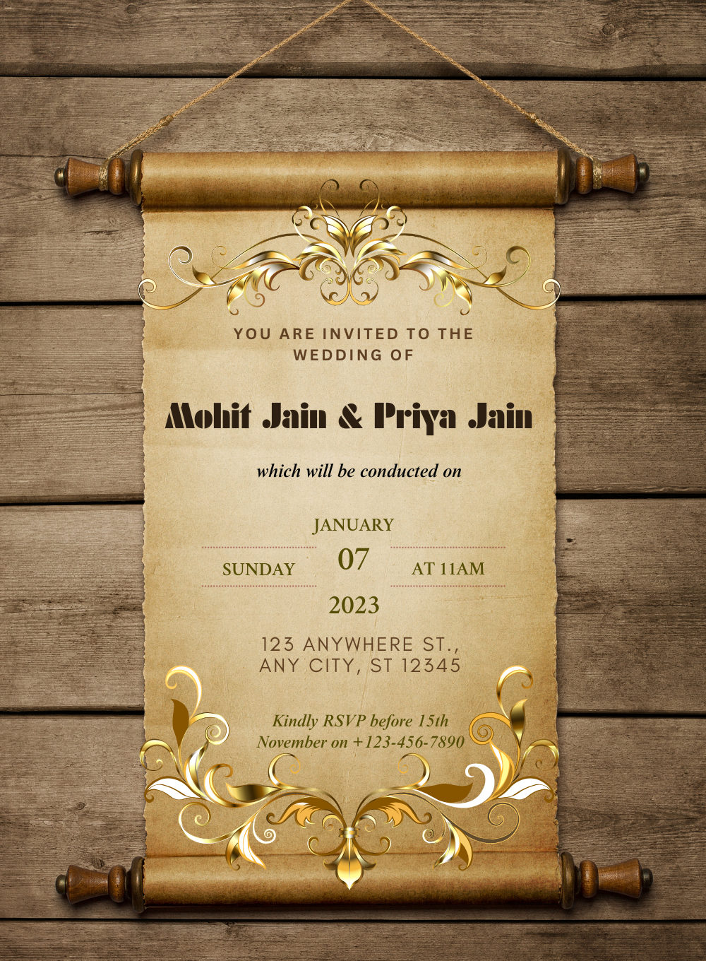Traditional Scroll Rajasthani Wedding Invitations-AARWI014