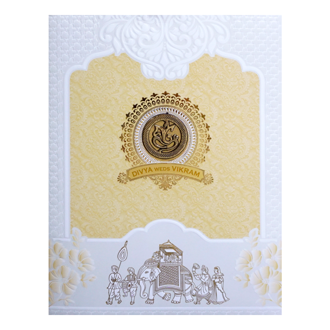 White and Yellow Patterned Wedding Card-KNJS2089O