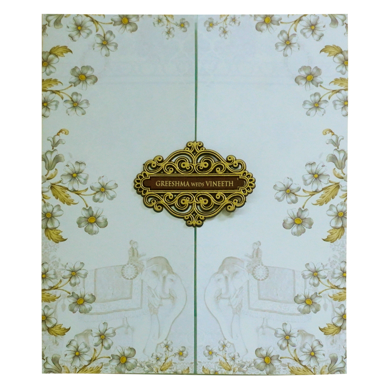 Light Blue Floral Wedding Card-KVN06950