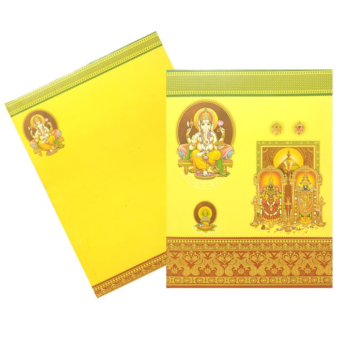 Yellow Traditional Offset Ganesha Balaji And Padmavathi Invitation-KNK4202-King of Cards