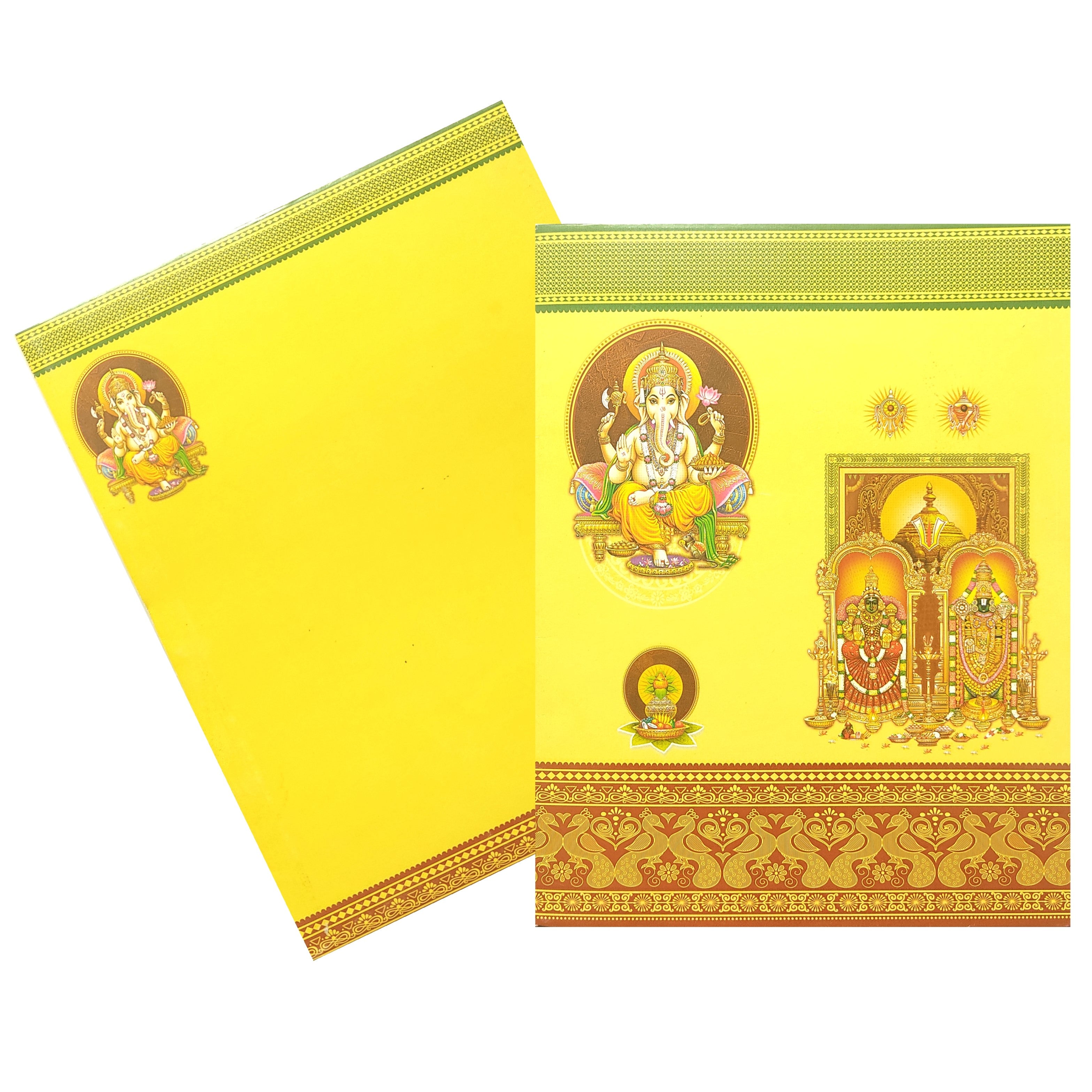 Yellow Traditional Offset Ganesha Balaji And Padmavathi Invitation-KNK4202