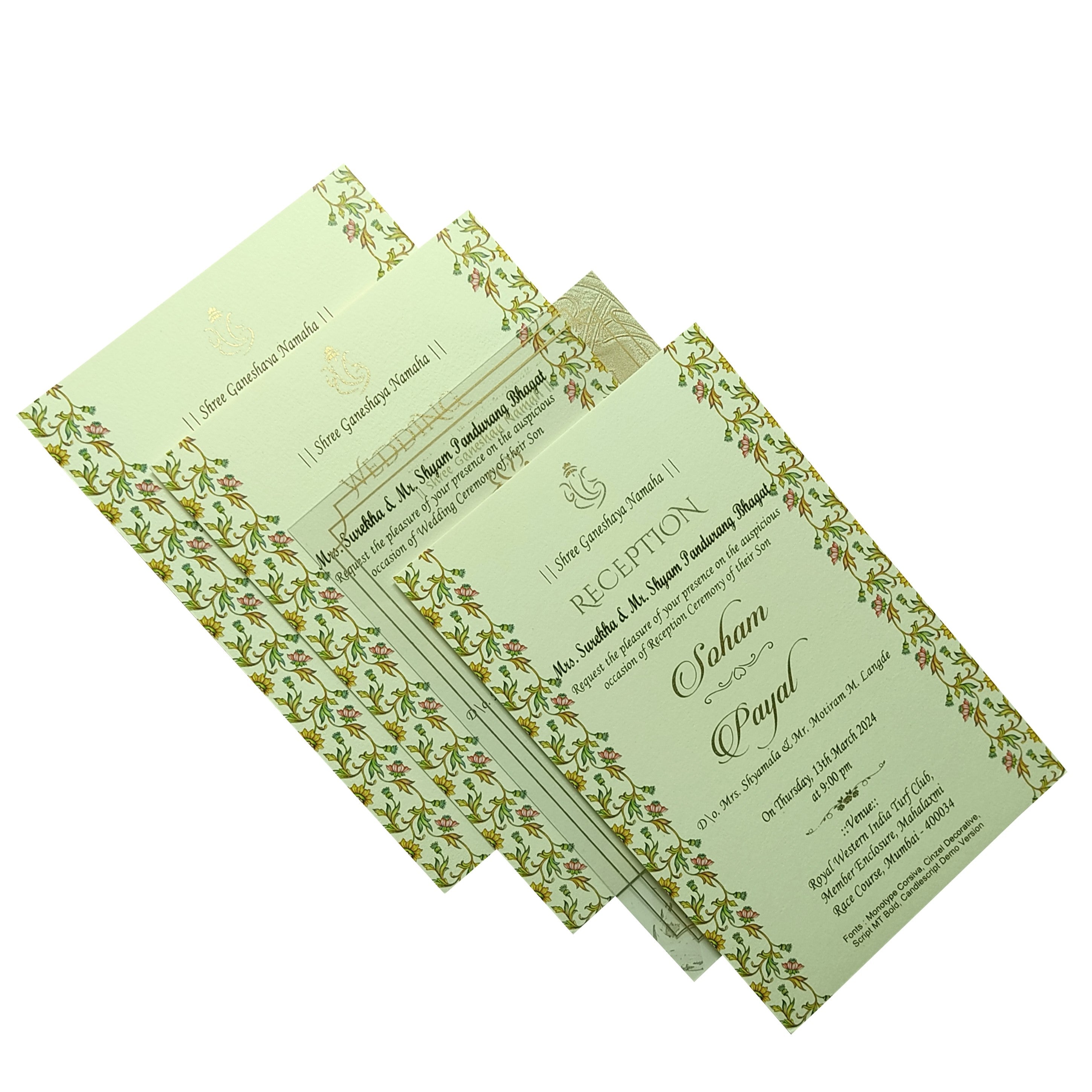Green Floral Tracing Sheet Invitation Card-KRC29660
