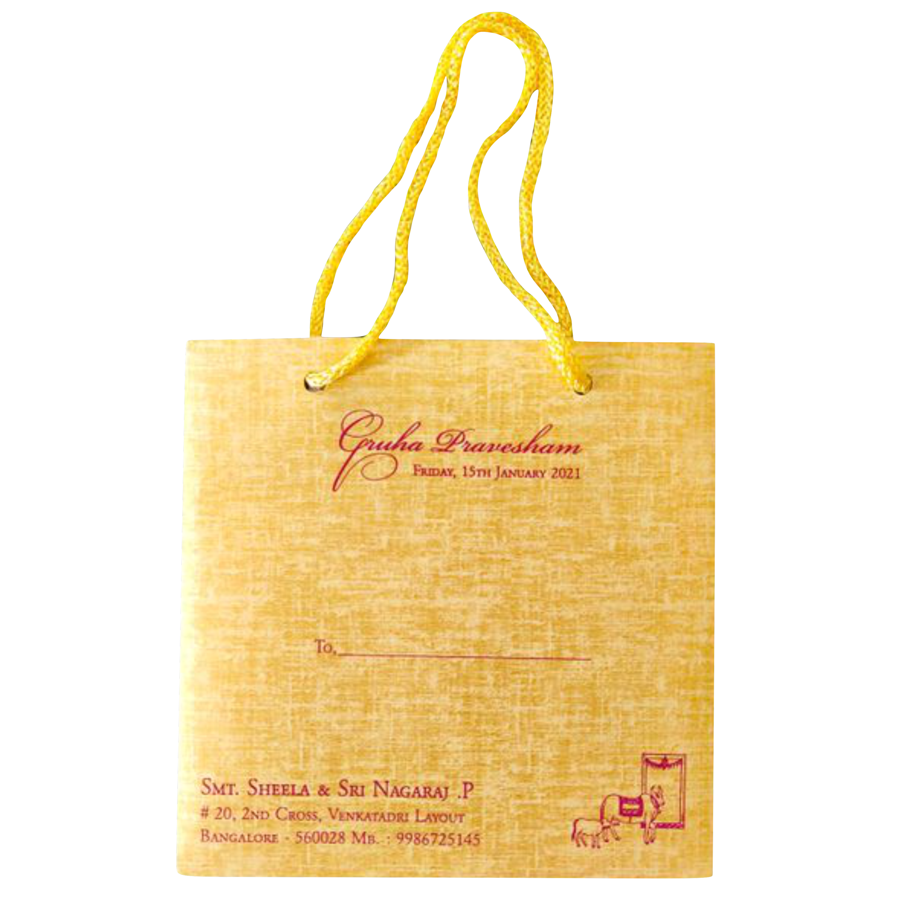 Gold Designer Personal Invitation Card In Gold Foiling Print With Bag-KNF9101G