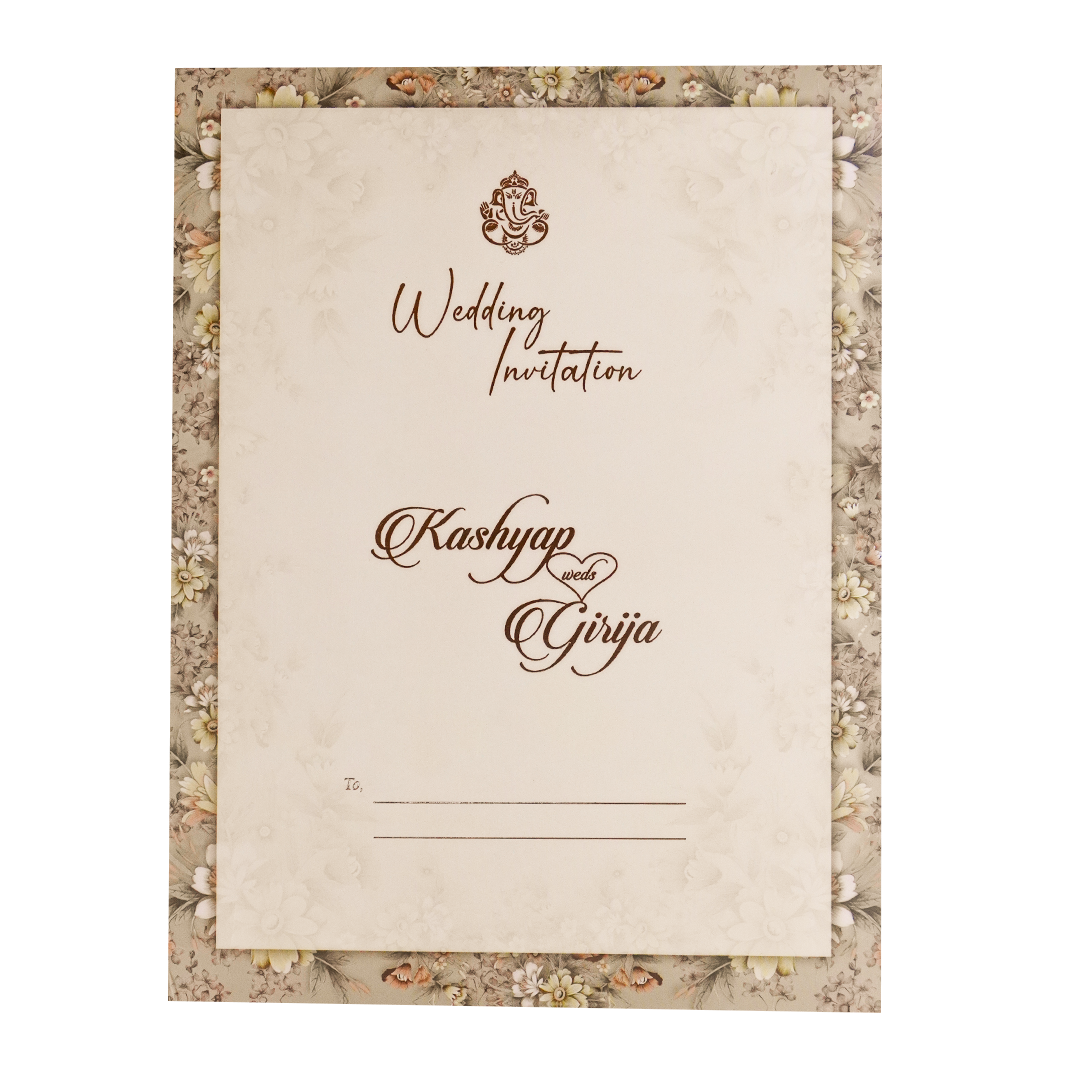 Cream Floral Padded Wedding Card-KSH72430