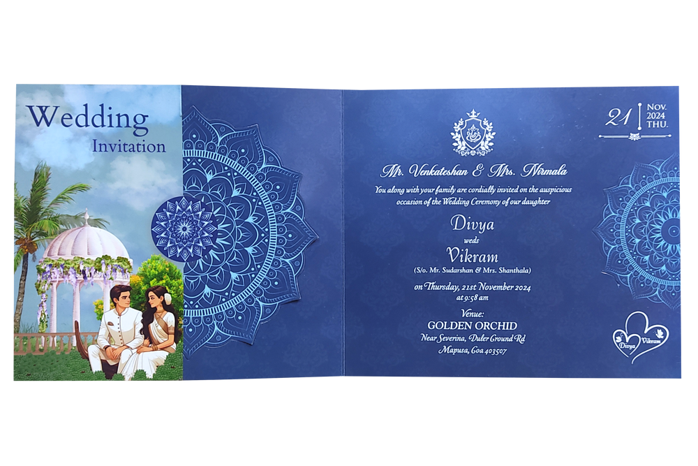 Blue Bride Groom Threefold Wedding Card-King of Cards