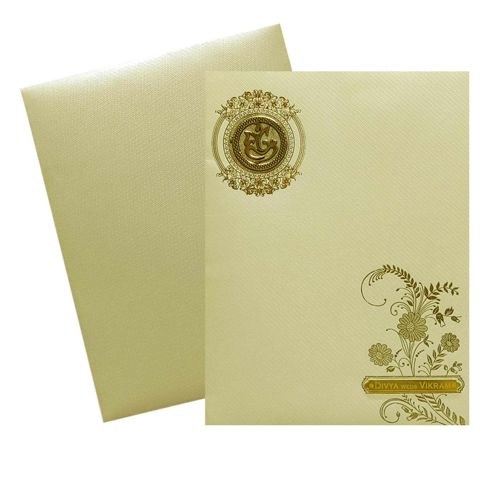 Cream Floral Foil Nameplate Invitation Card-KNWT5027