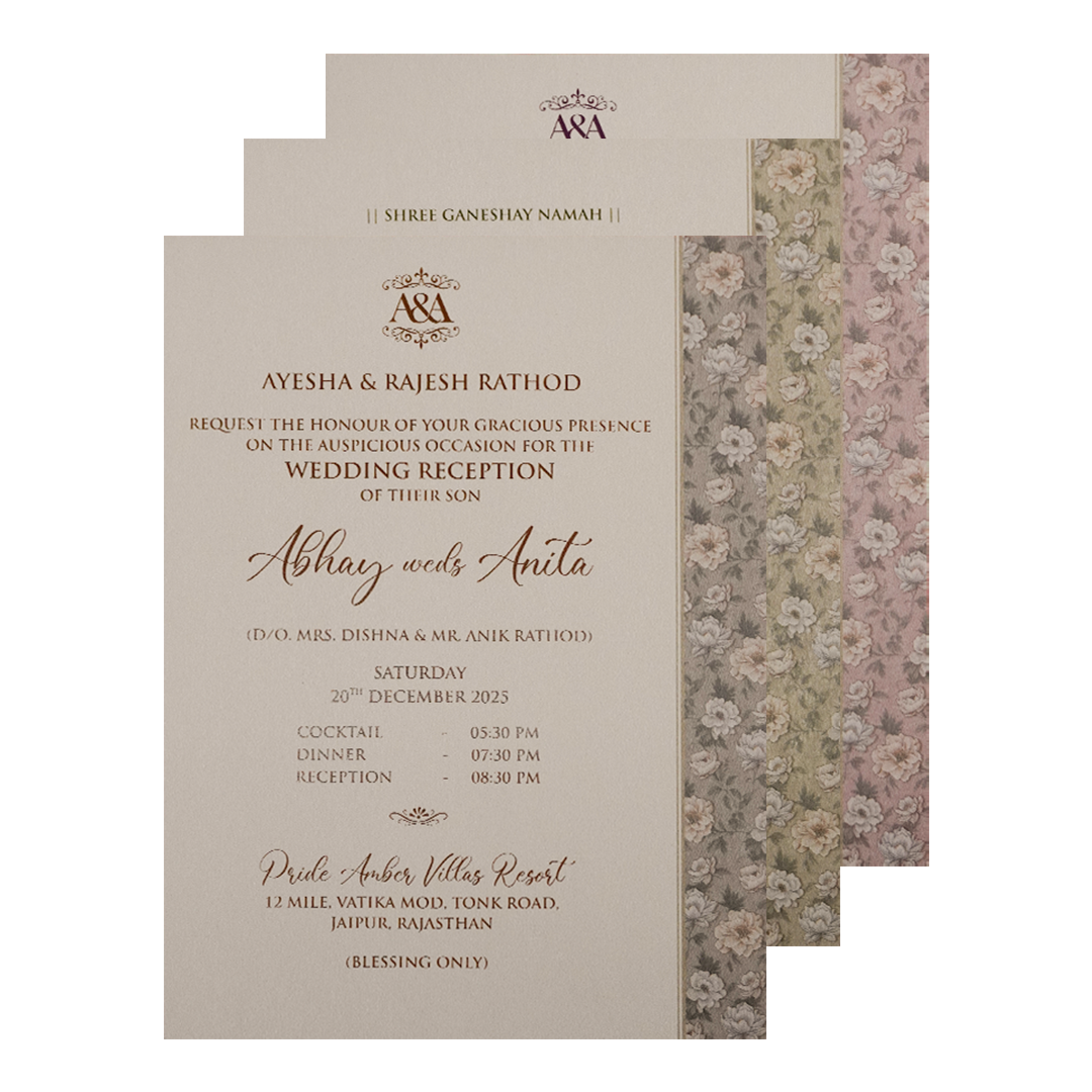 Grey Silver Floral Padded Wedding Card-KSI64240
