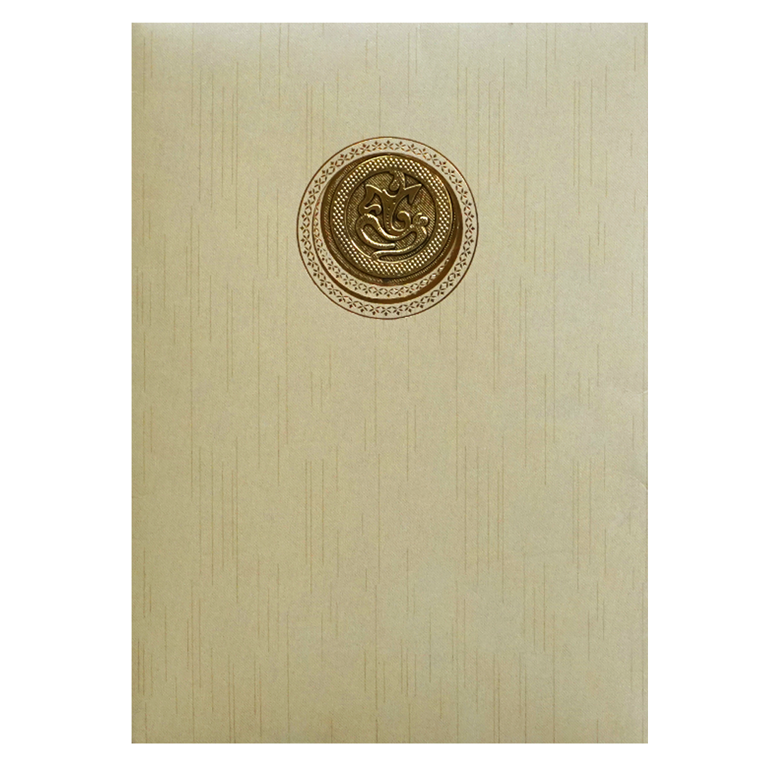 Beige Shiny Ganesha Wedding Card-KNKR039C