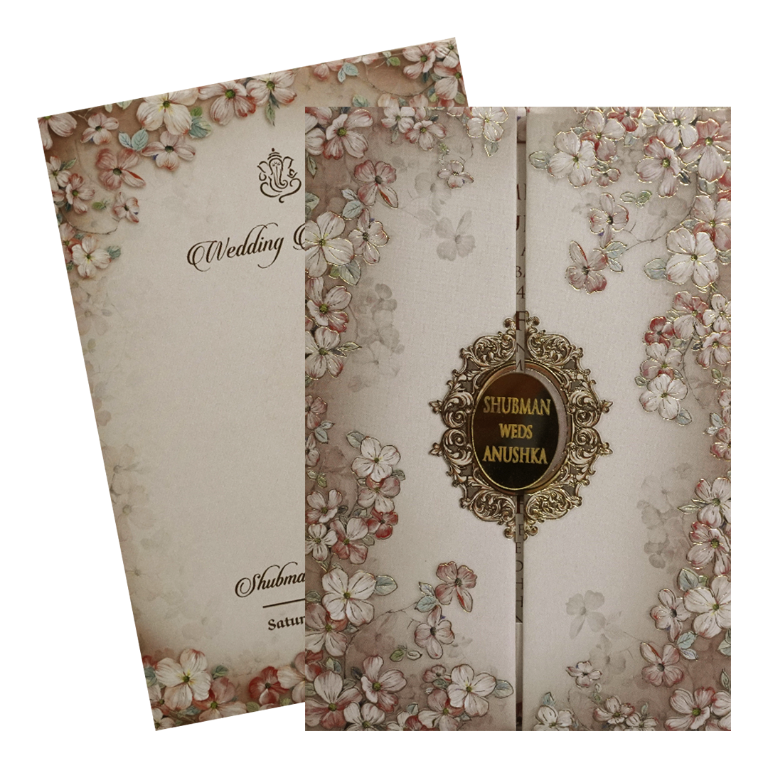 Peach Gold Foiled Wedding Invitation Card-KRB8280