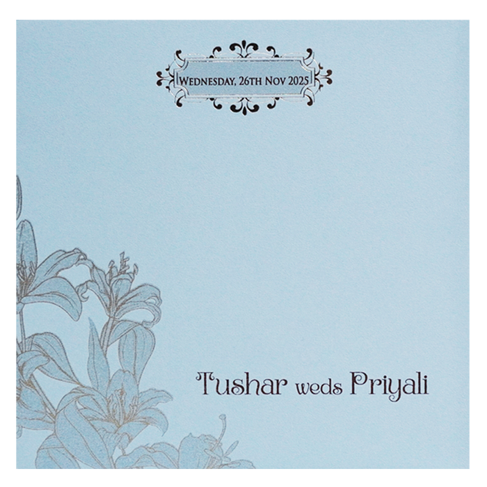 Light Blue Floral Nameplate Wedding Card Design-King of Cards