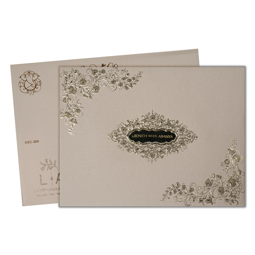 Check out Grey Floral Padded Wedding Card at best price.✅WhatsApp Support ✅Express Delivery.|King of cards.