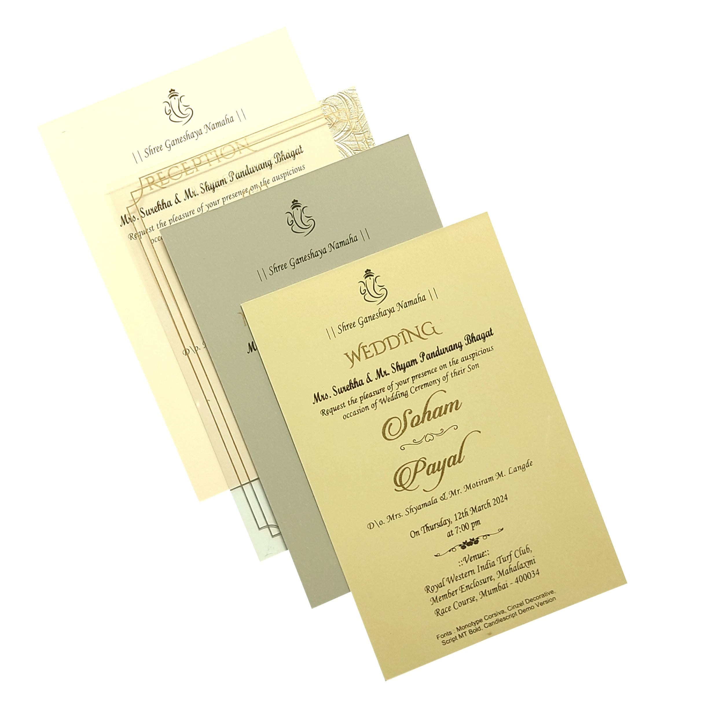 Cream Floral Tracing Invitation Card-KRC29650