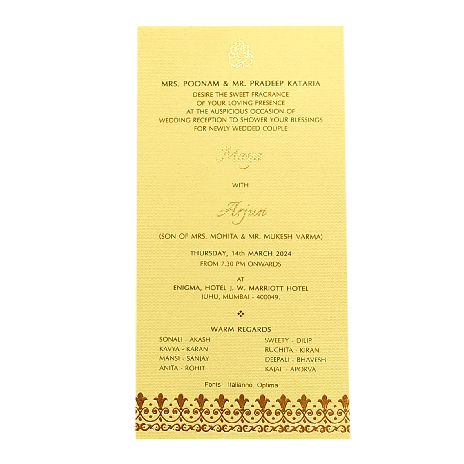 Cream Floral Single Invitation Card-KRCS6052