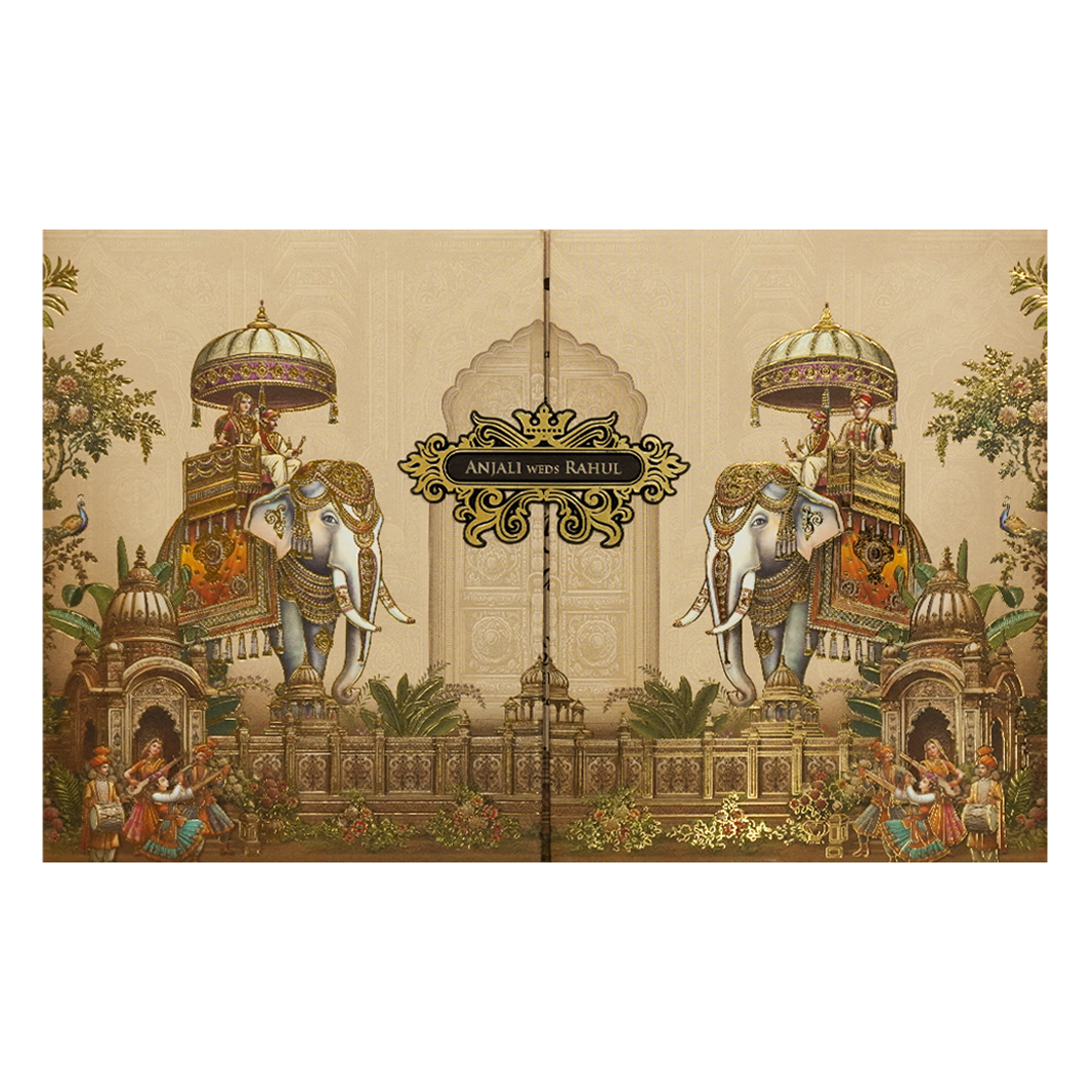 Cream Palace Elephant Padded Wedding Card-KSH72170