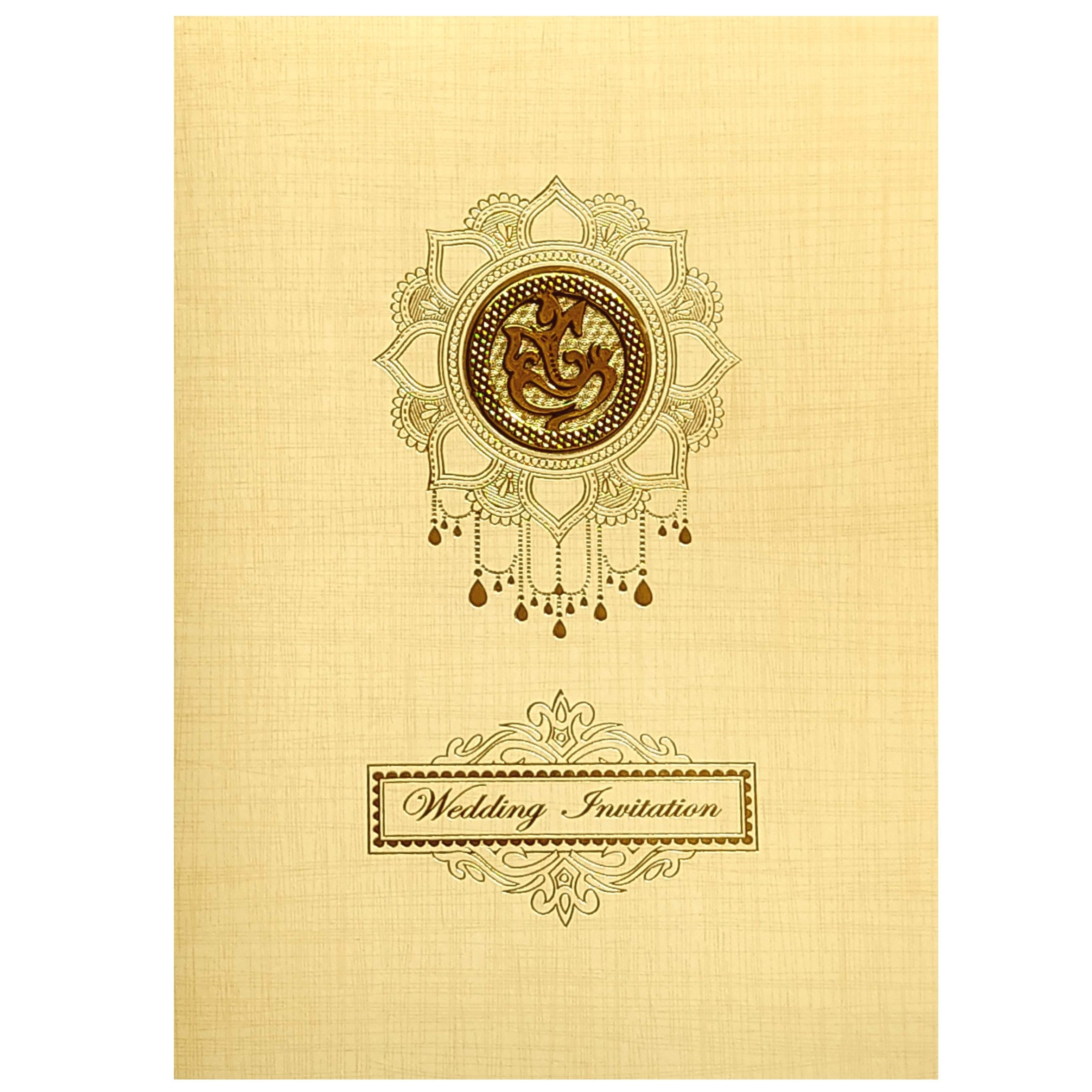 Gold Ganesha Wedding Card-KNK7077S