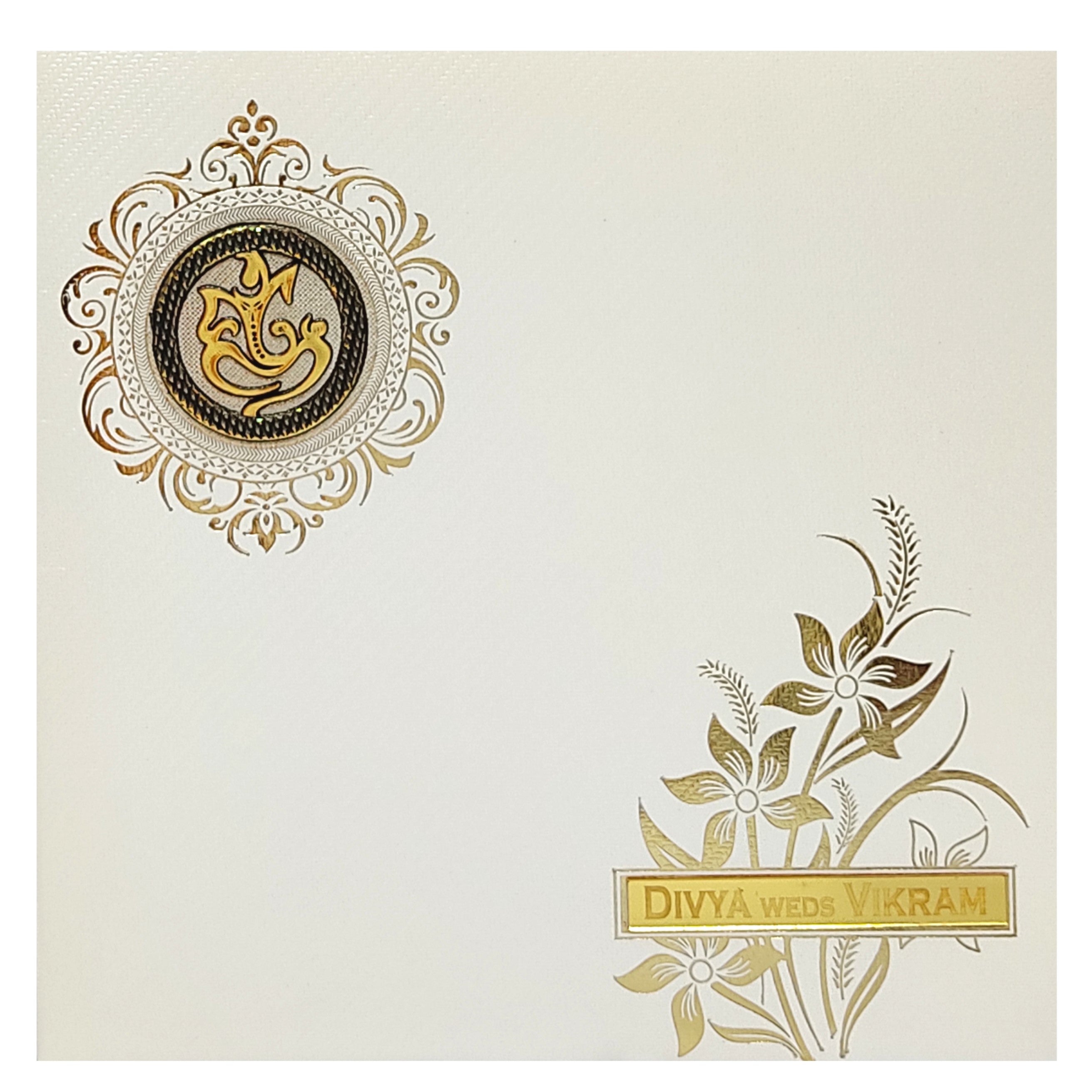 White Texture Sheet Floral Design Nameplate Wedding Invitation - KNK838MC