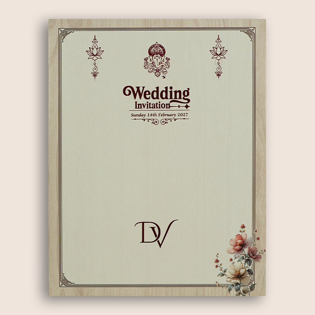 Cream Floral Door Style Wedding Invitation Card - KNKN6324