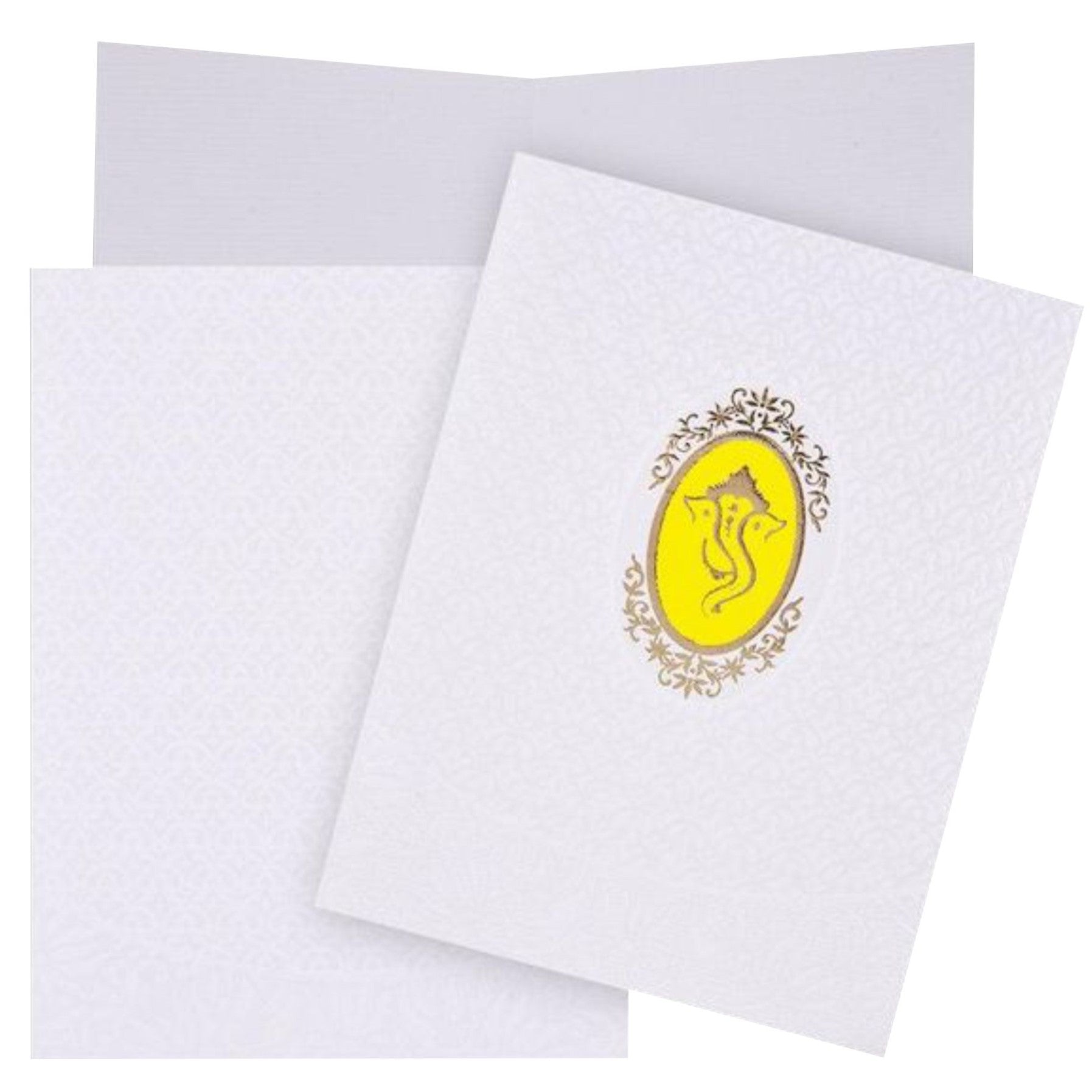 Lovely Ganesha With Yellow Backdrop Wedding Card - KNK2450
