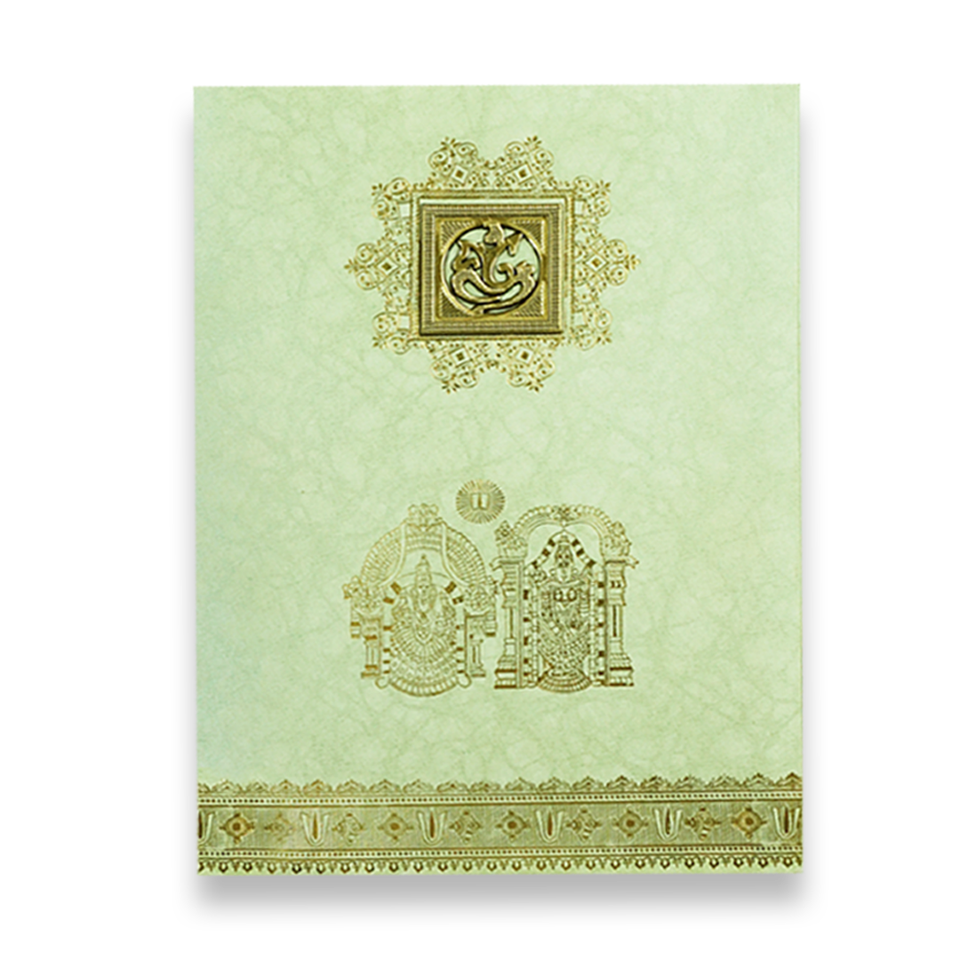 Green Gold Foil Balaji Wedding Card-KNKR022N