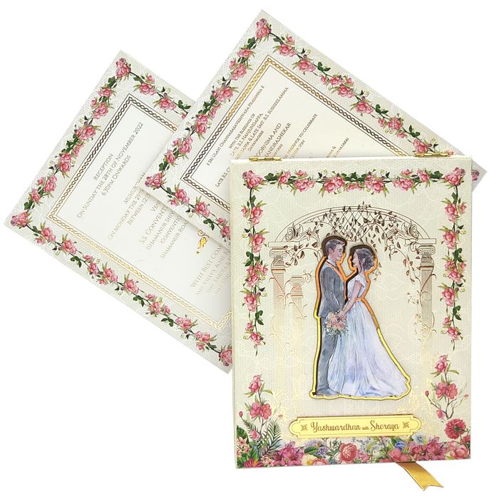 White Floral Box Invitation Card-KNKUP053