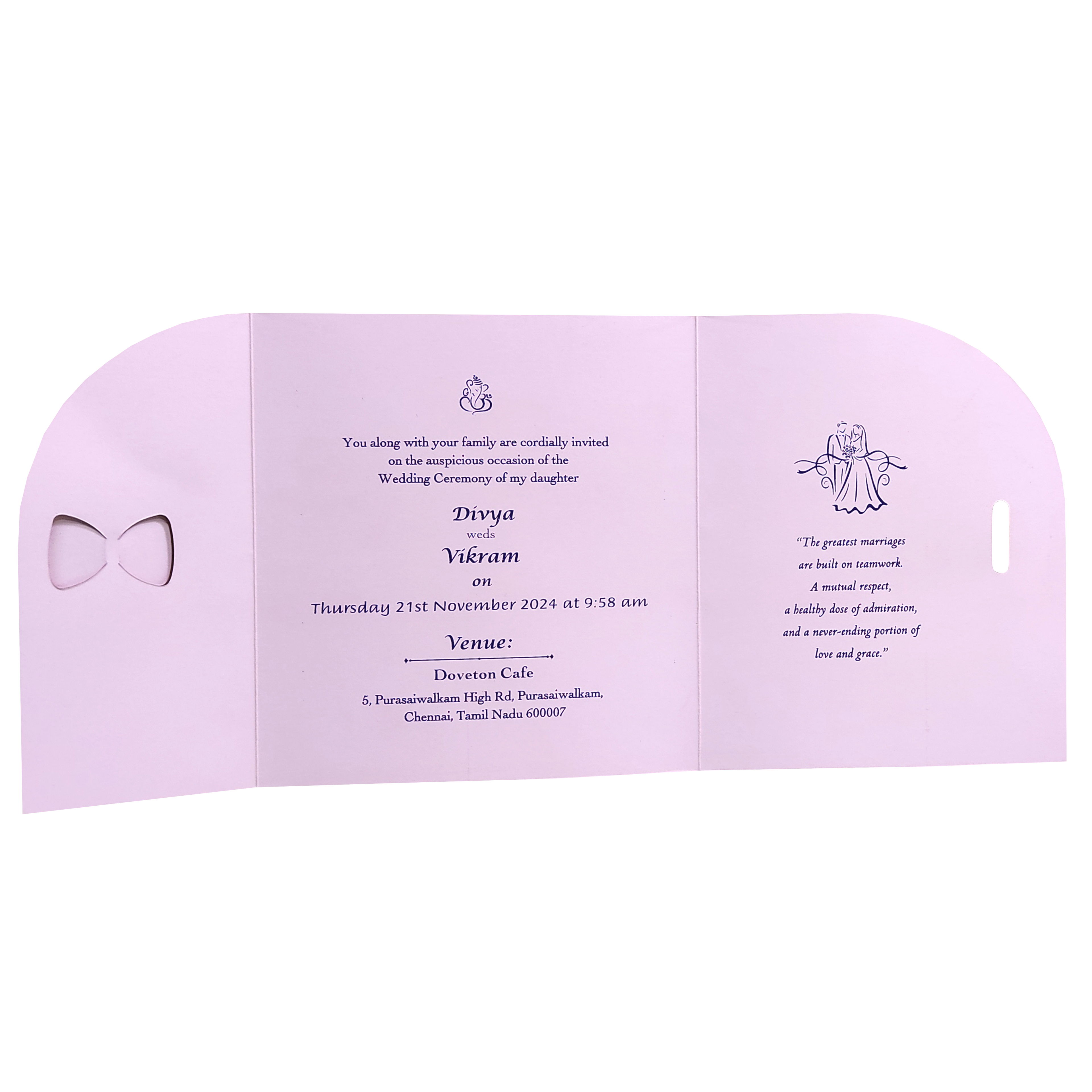 Light Pink Bow Twofold Wedding Card-KNTH9602P