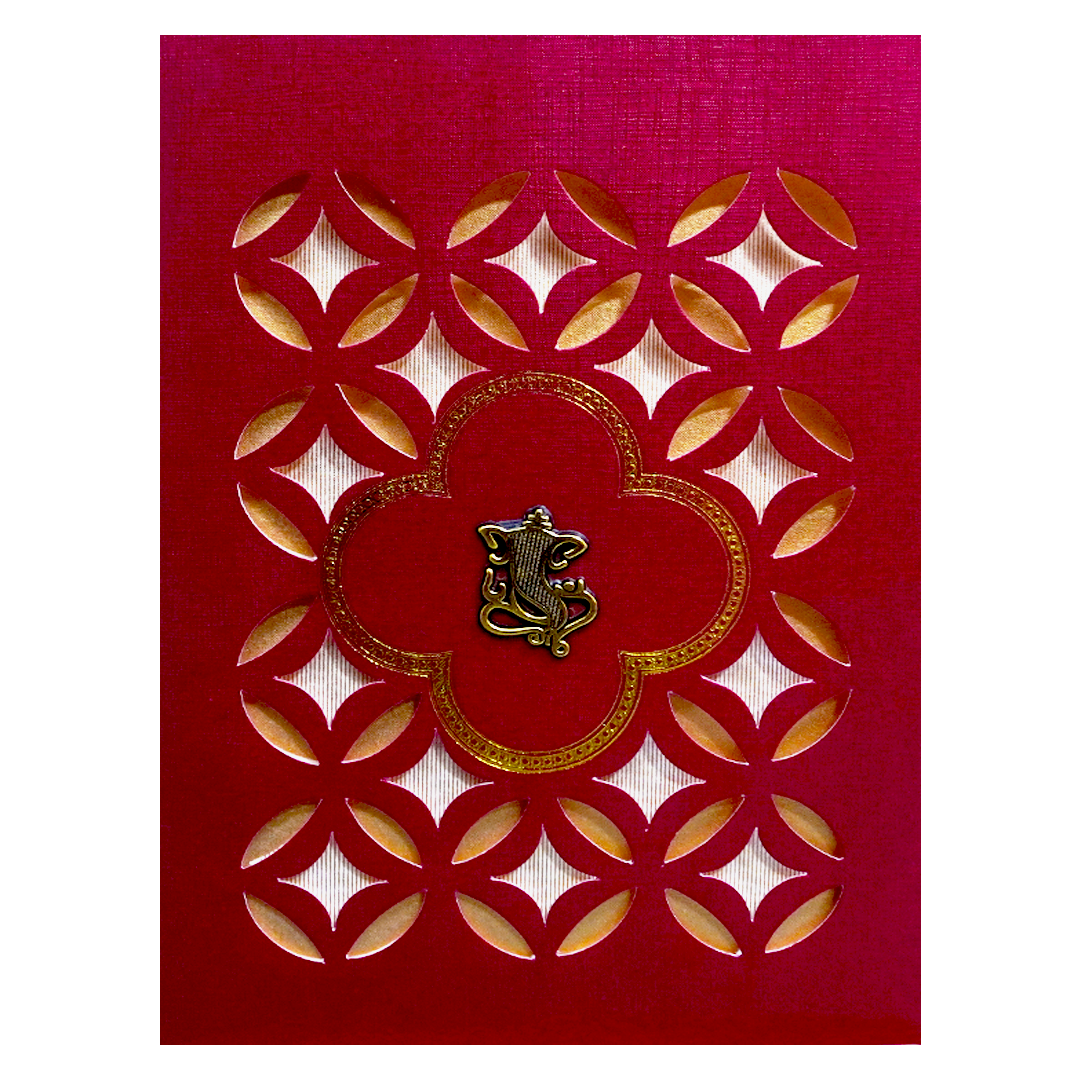 Red Laser-Cut Wedding Card-KNK30490