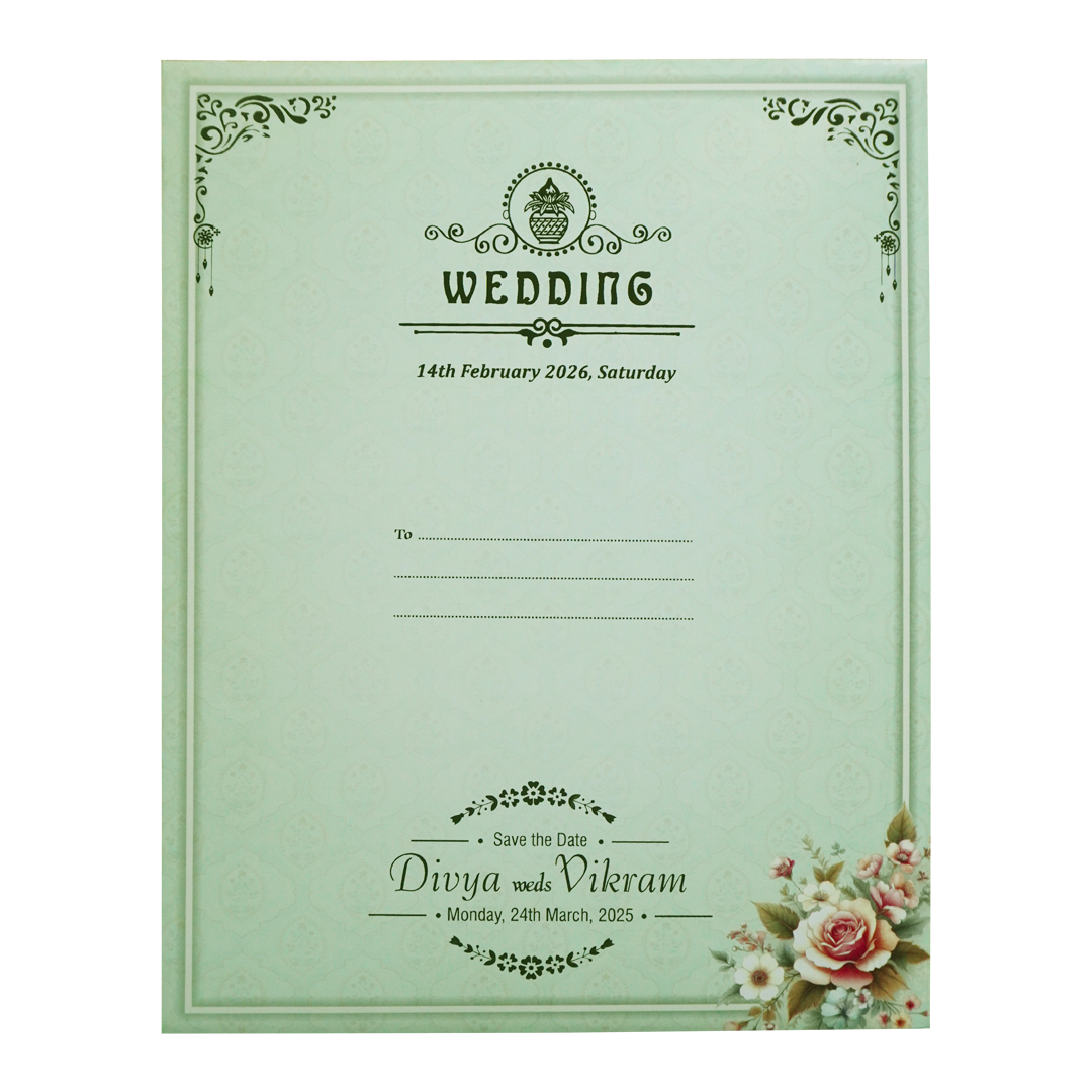 Pastel Green Floral Wedding Card-KNKJ1142
