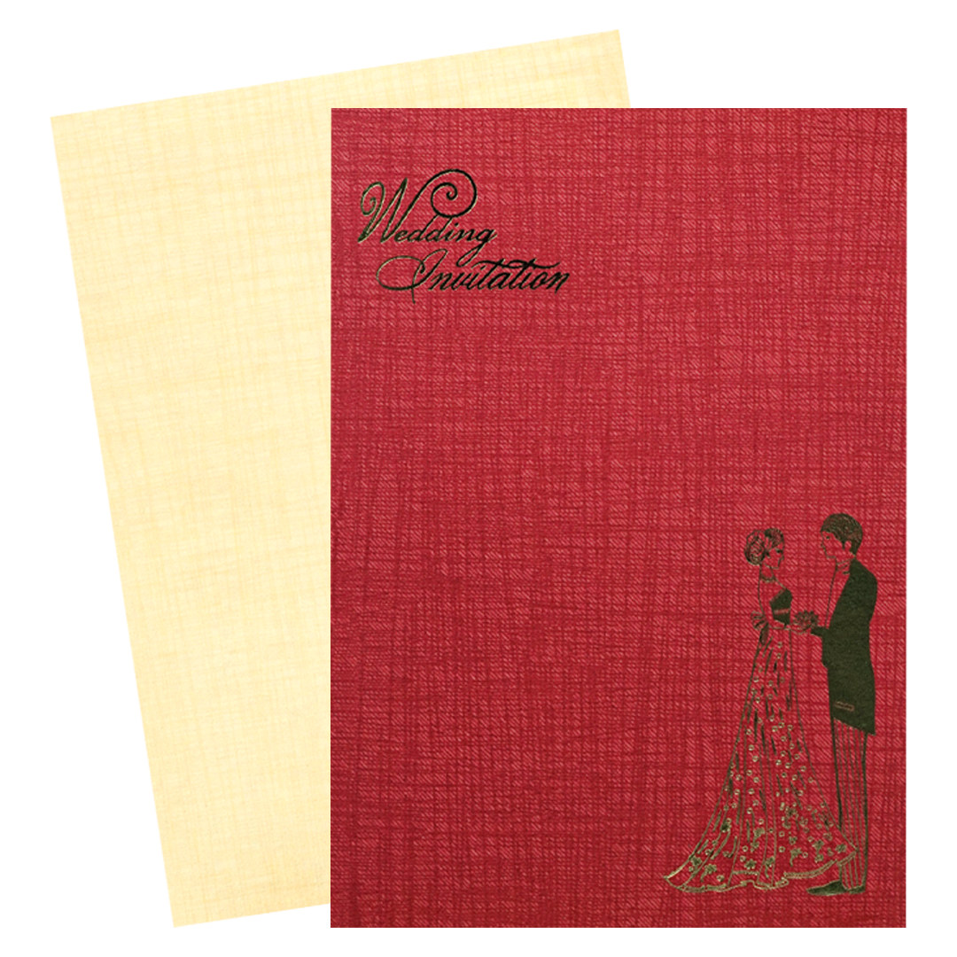 Red Gold Foiled Bride Groom Wedding Card-KNPP712R
