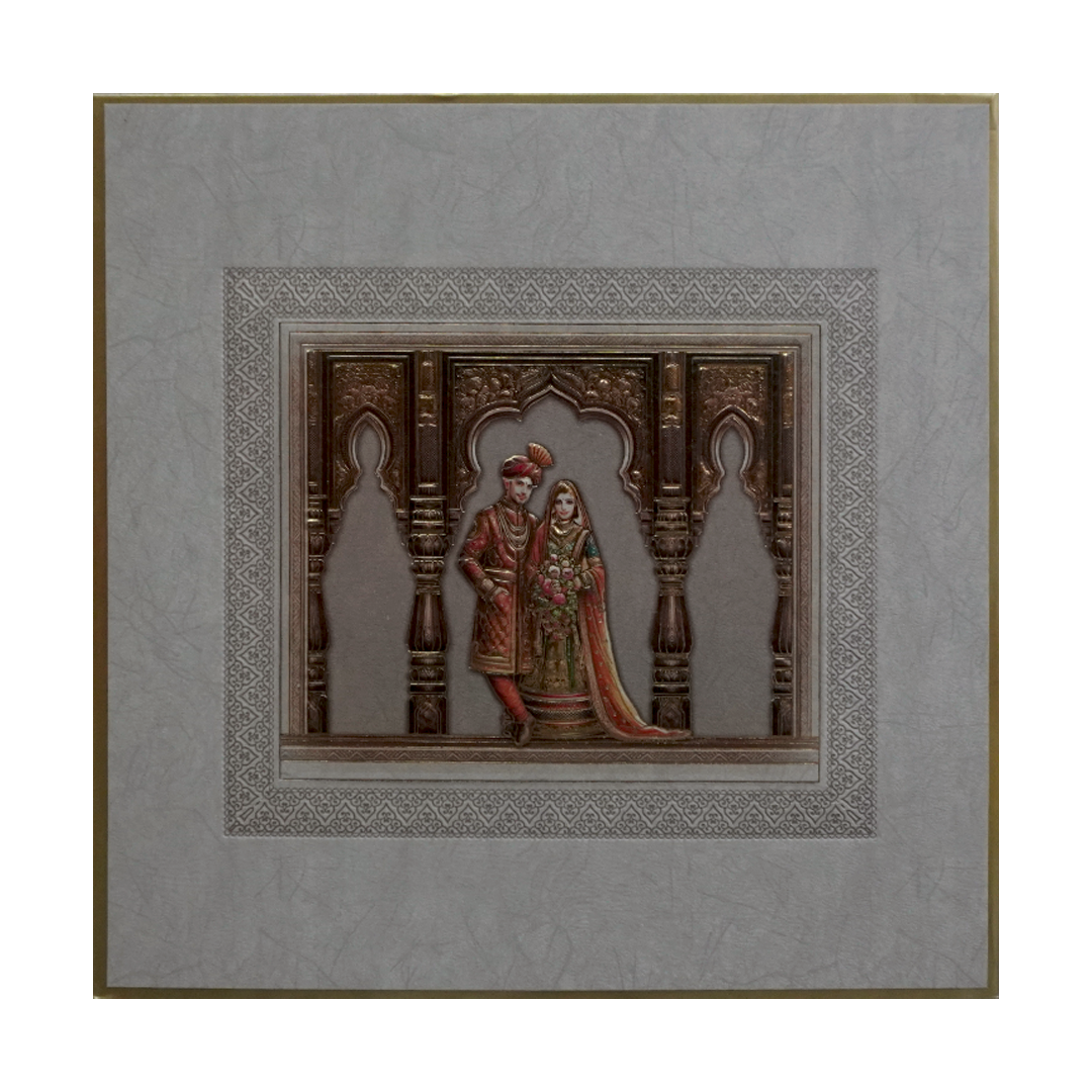 Grey Golden Premium Embossed Wedding Invitation-KPR24350