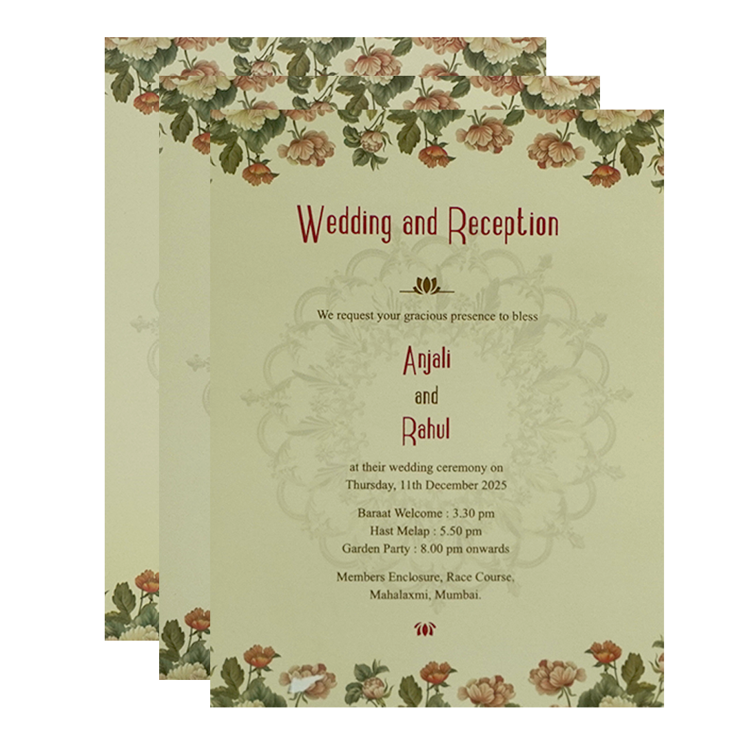 Light Ivory Floral Wedding Card-KPR09700