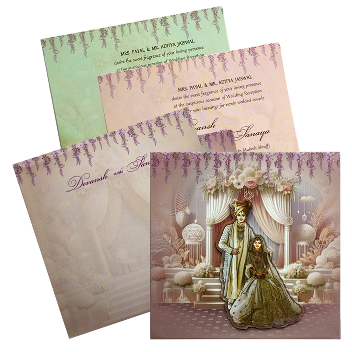 Pastel Pink Bride Groom Padded Invitation Card-King of Cards
