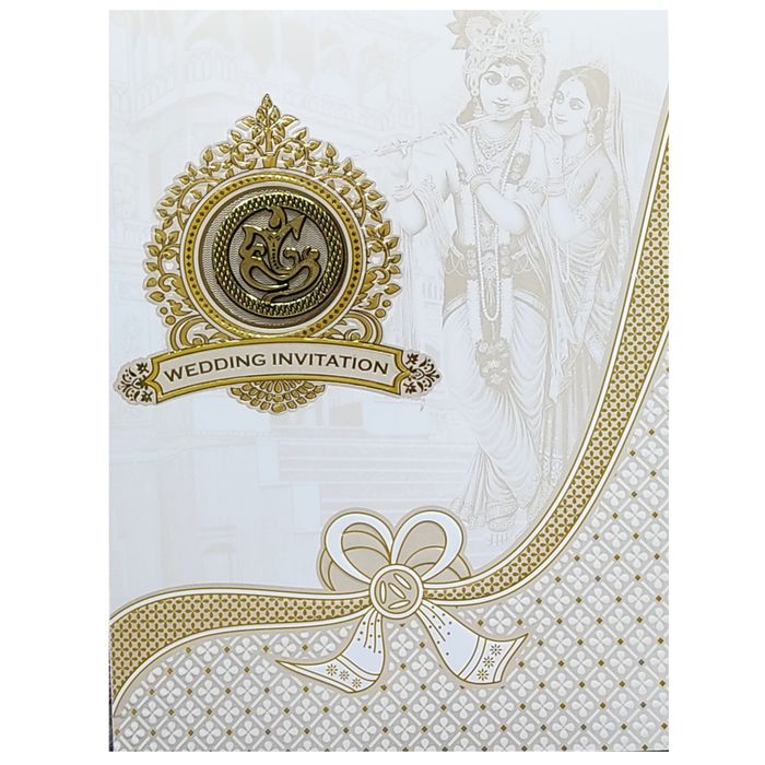 White Radhe Krishna Invitation Card-King of Cards