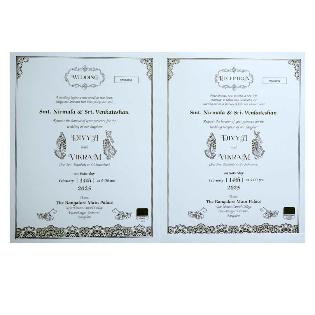 White Jumbo Screen Embossed Floral With Ganesha And Name Plate-KNJS2062