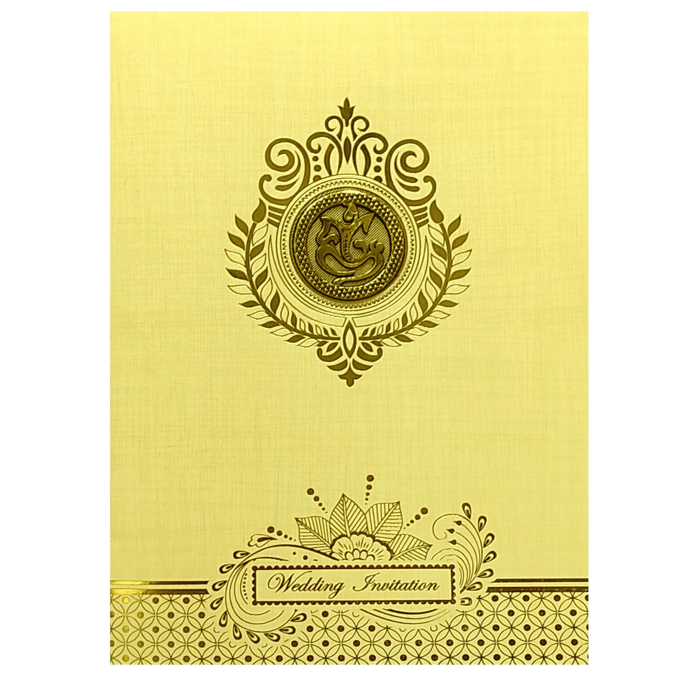 Cream Ganesha Wedding Card-KNK7073S