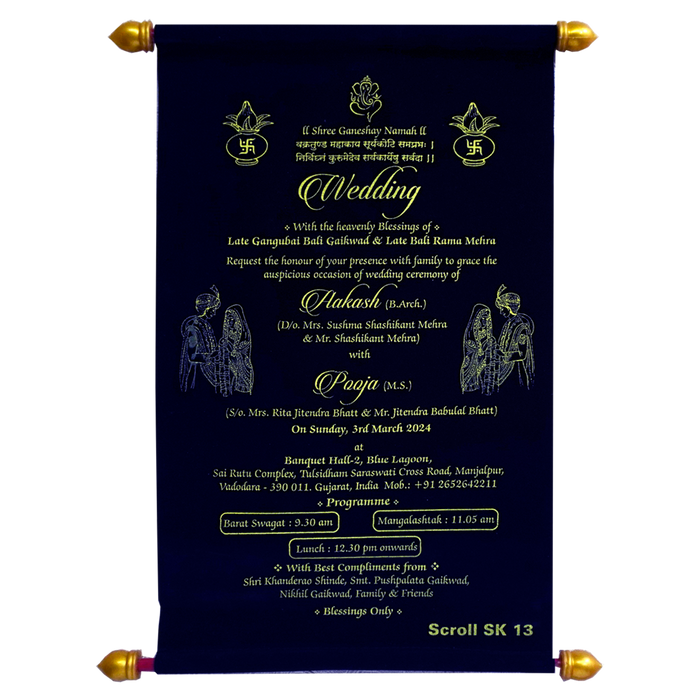 Dark Navy Blue Velvet Scroll Card-King of Cards