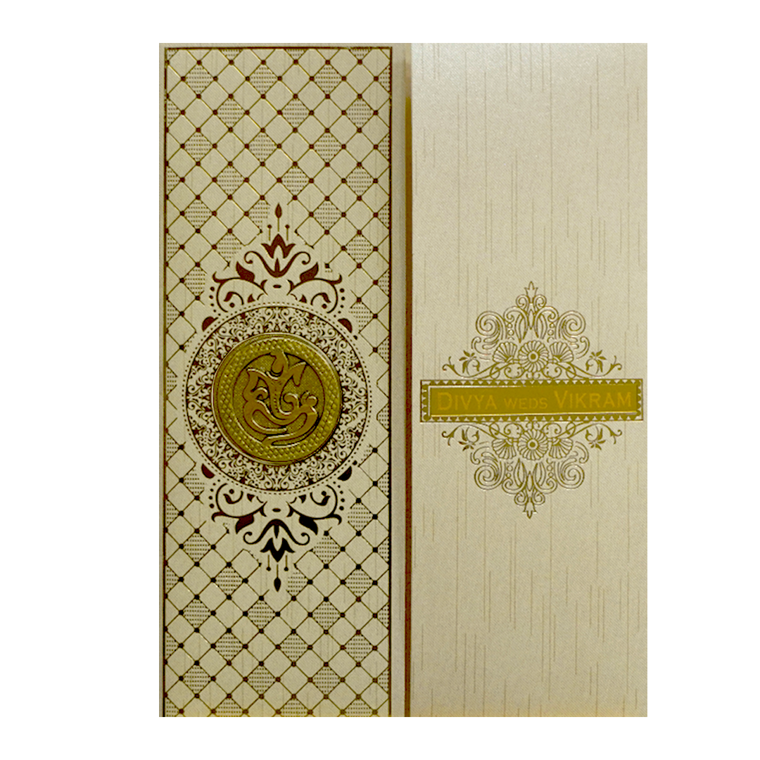 Beige Shiny Door Style Wedding Card-KNKR040C