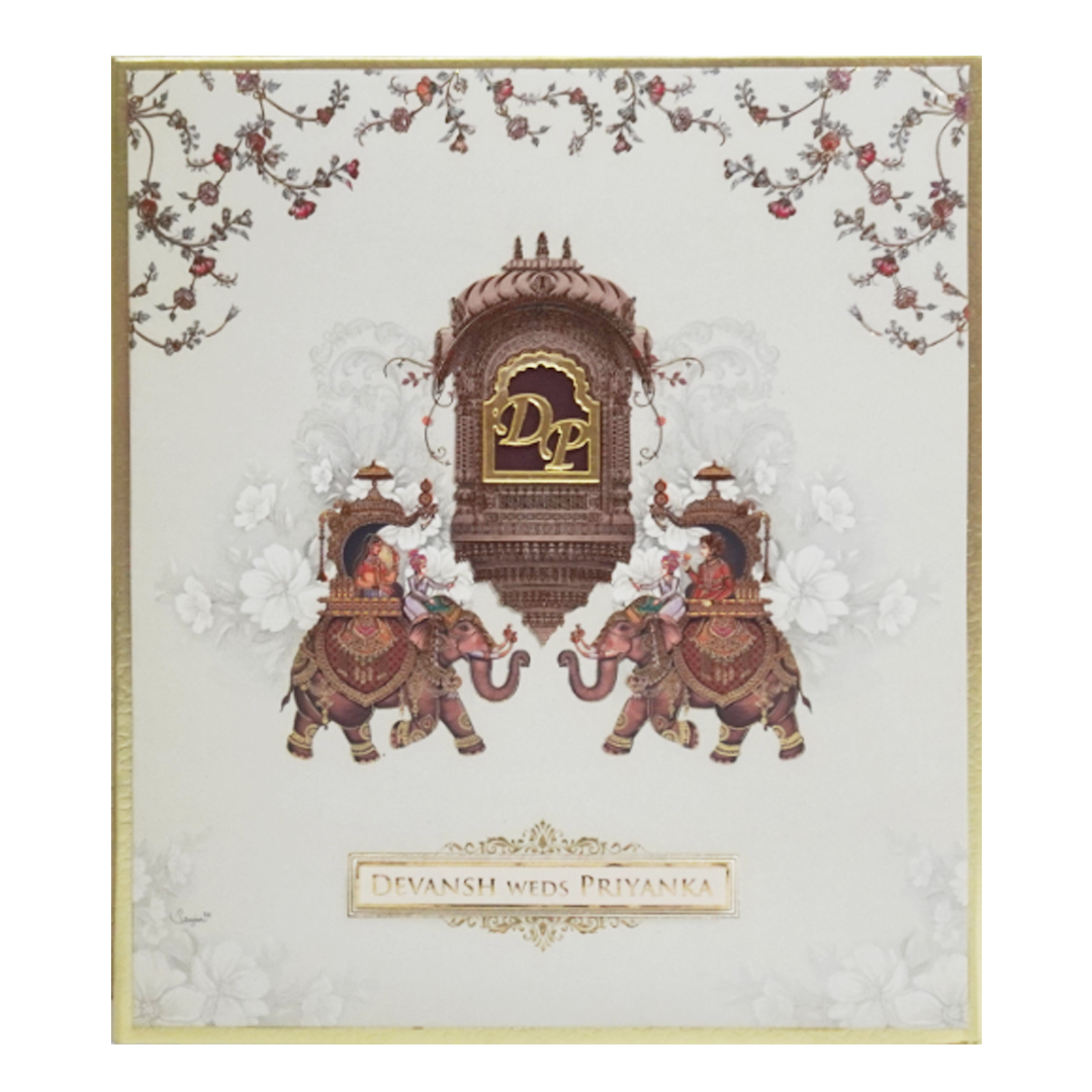 Peach Cream Elephant Padded Wedding Card-KAC05630