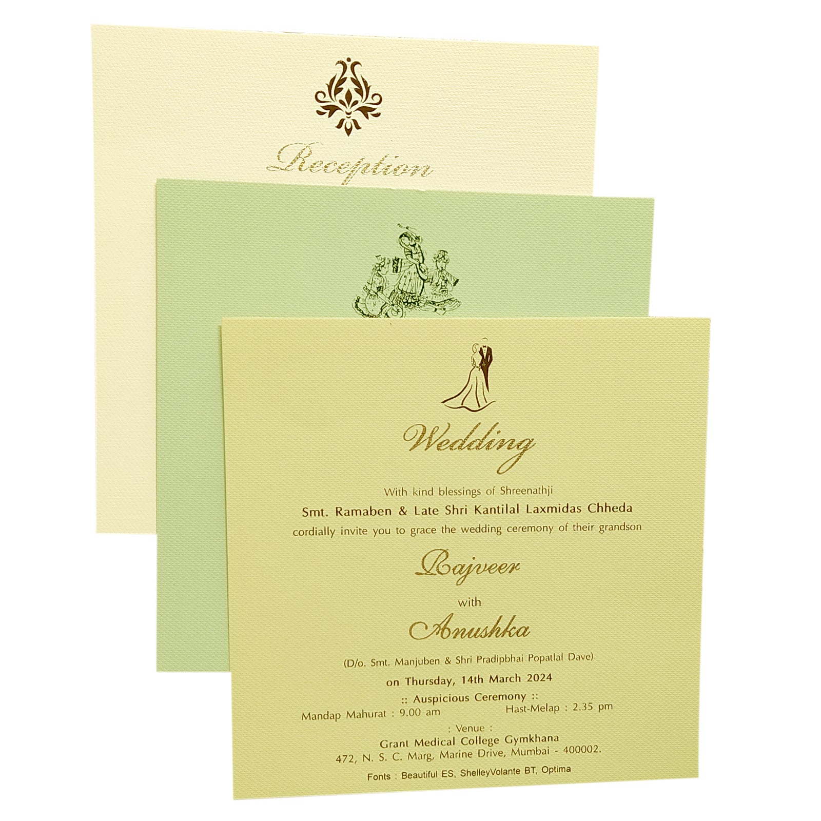 Cream Green Padded Invitation Card-KRC29180