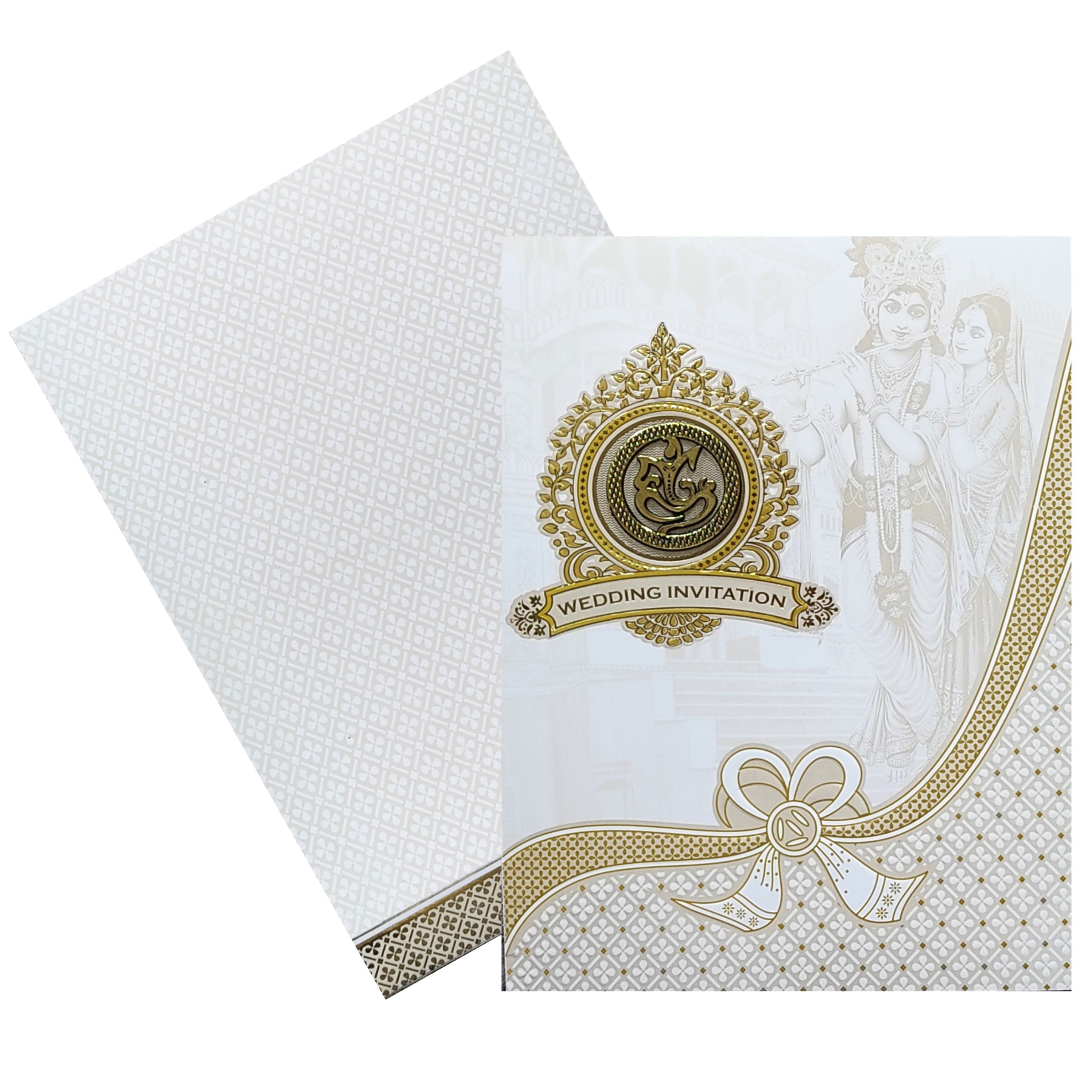White Radhe Krishna Invitation Card-KNK7070W