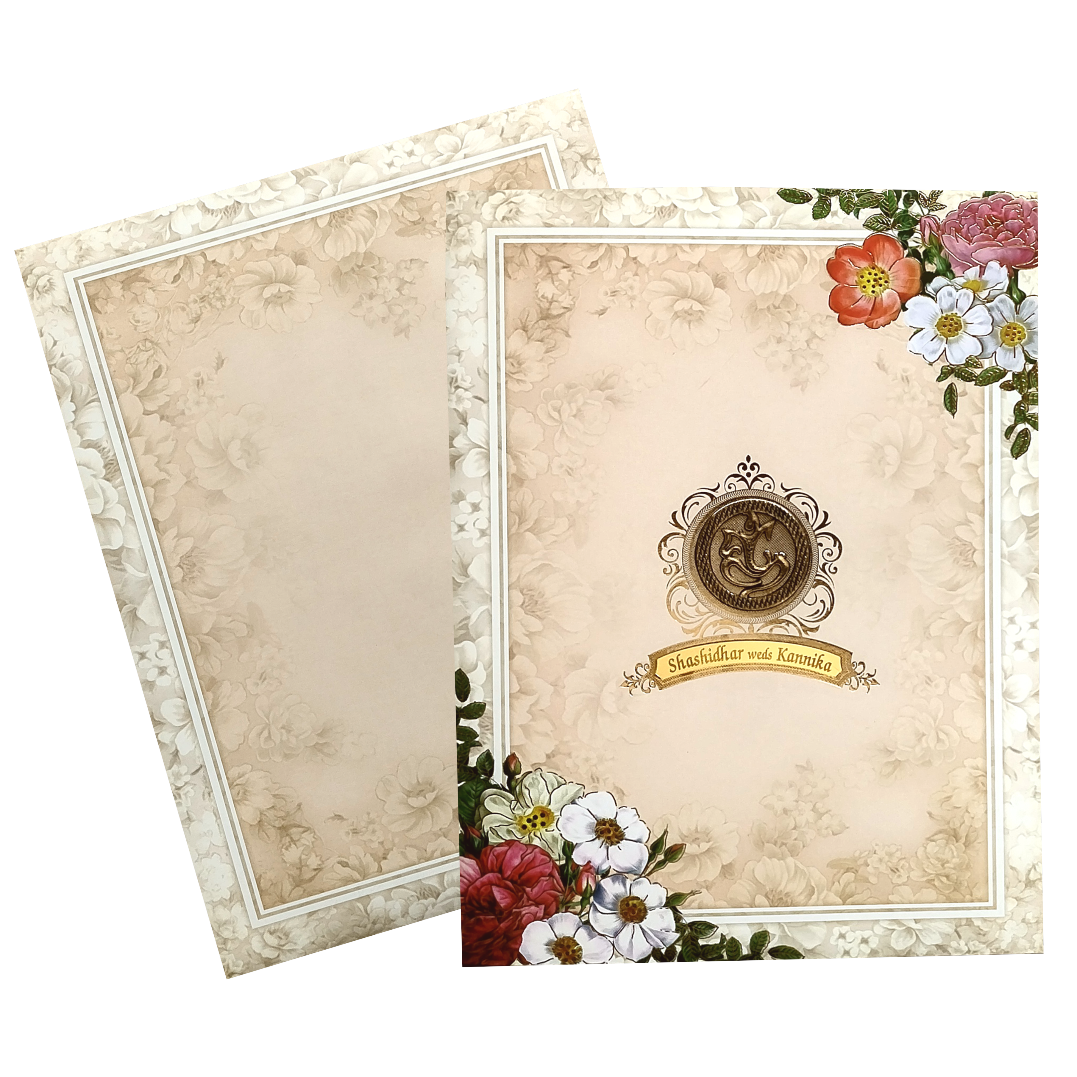 Peach Floral Nameplate Invitation Card-KNKJ1120