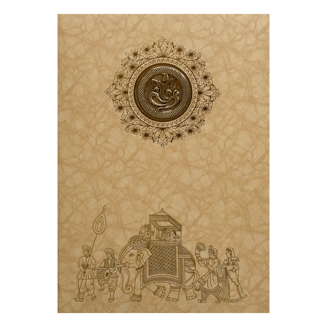 Golden Shiny Ganesha Wedding Card-KNKR039B