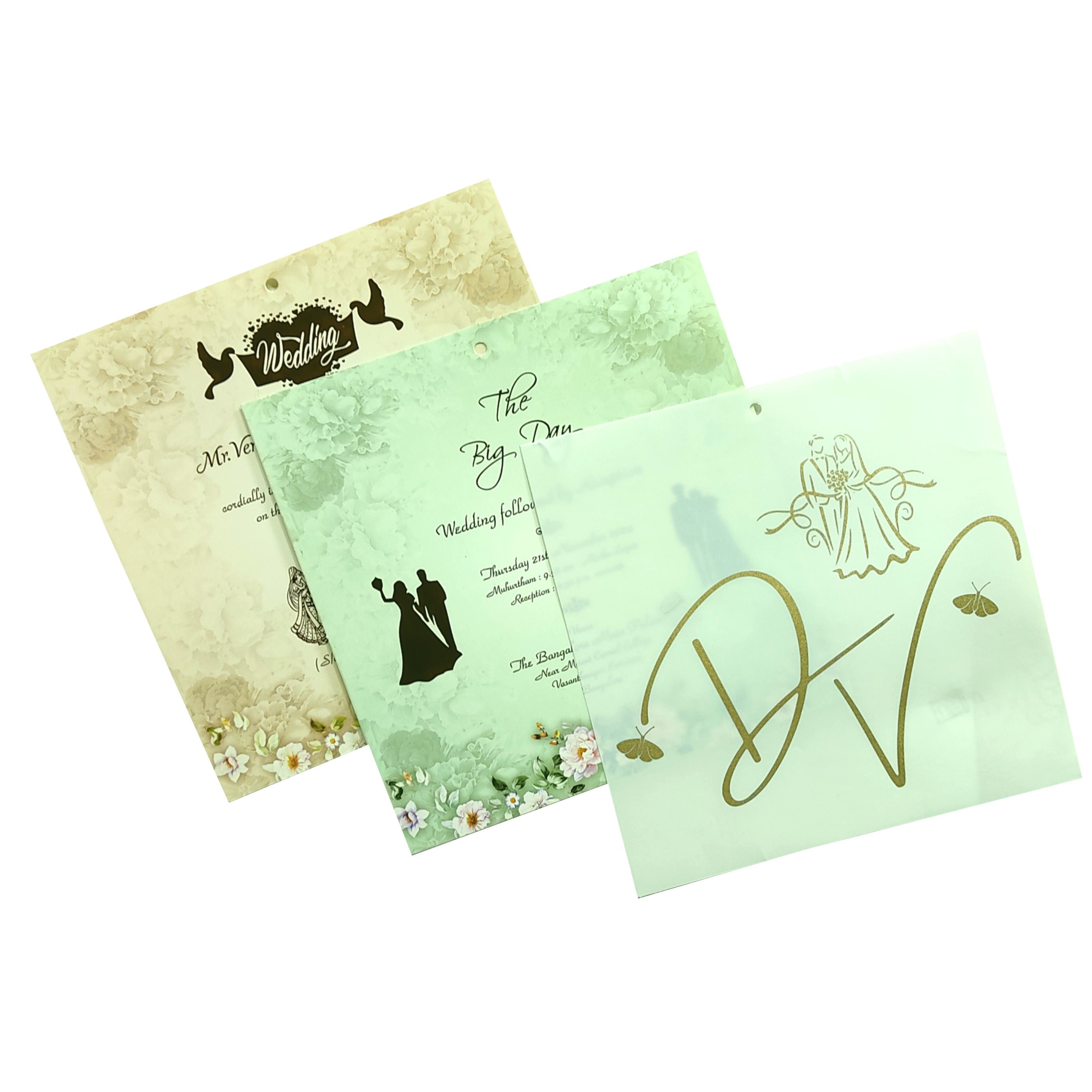 Green Floral MDF Invitation Card-KNPL5802