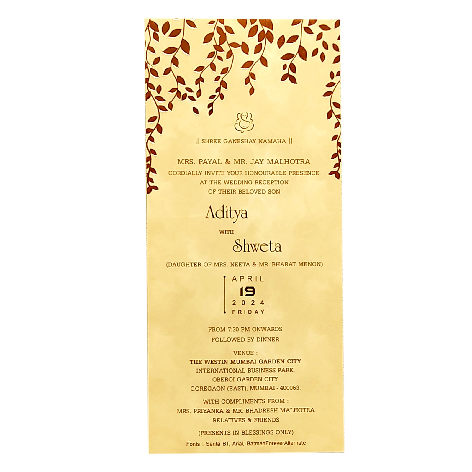 Cream Foil Single Sheet Invitation Card-KRCS5120