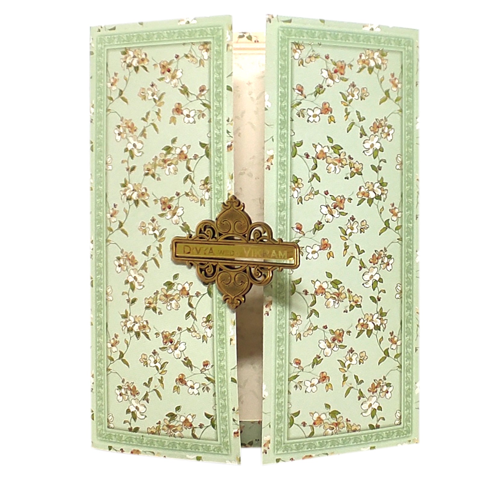 Pista Green Floral Box Invitation Card-KNKN6307